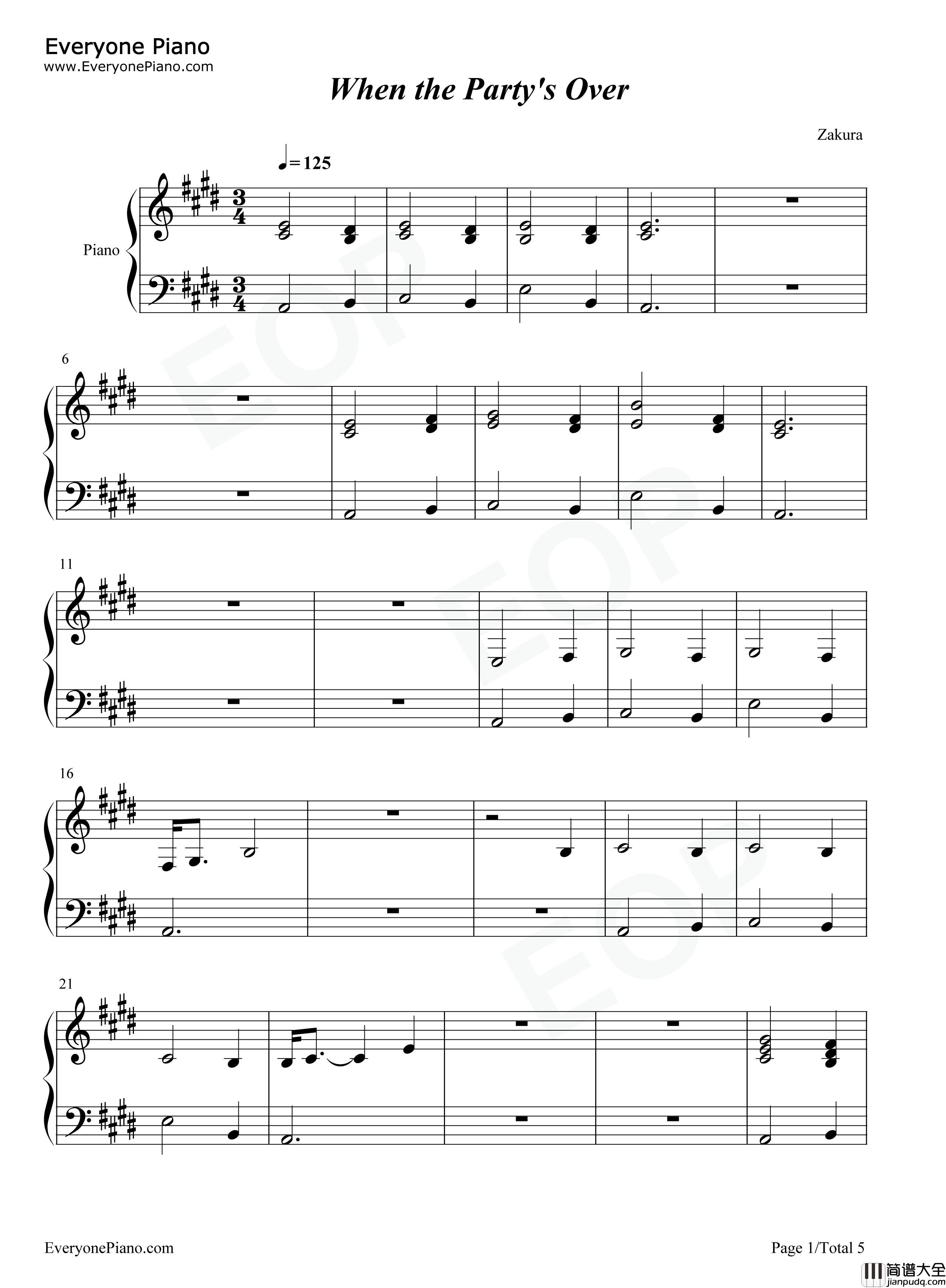 When_the_Partys_Over钢琴谱_Billie_Eilish