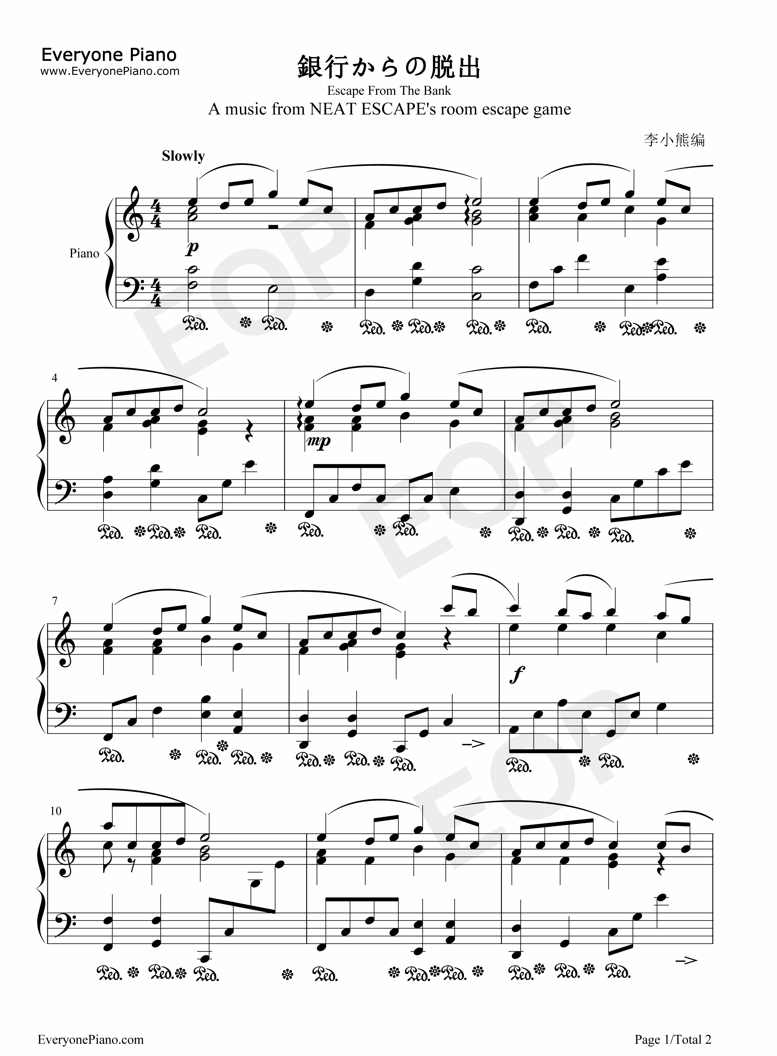 銀行からの脱出钢琴谱_NEAT_ESCAPE