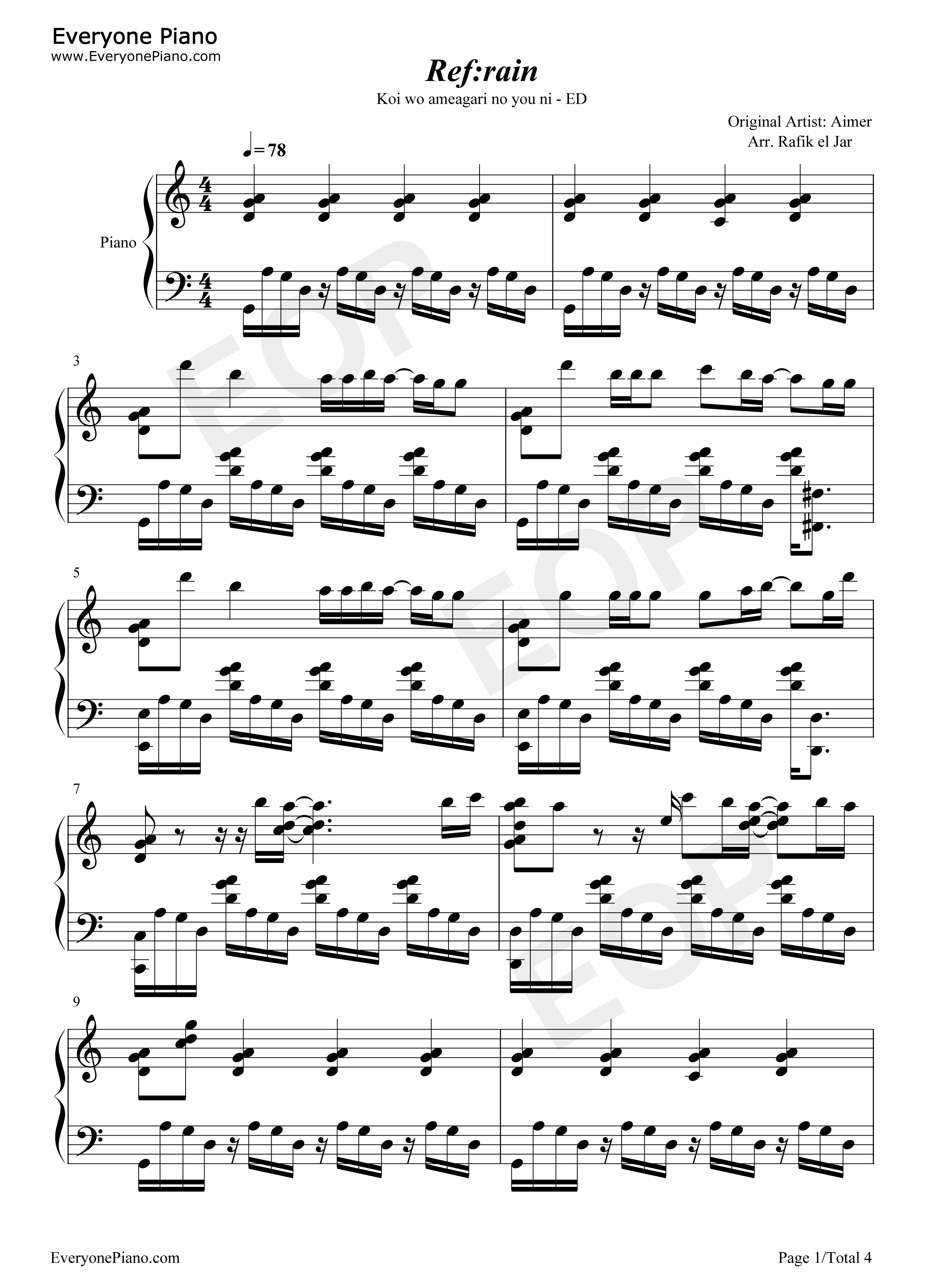 Refrain钢琴谱_Aimer