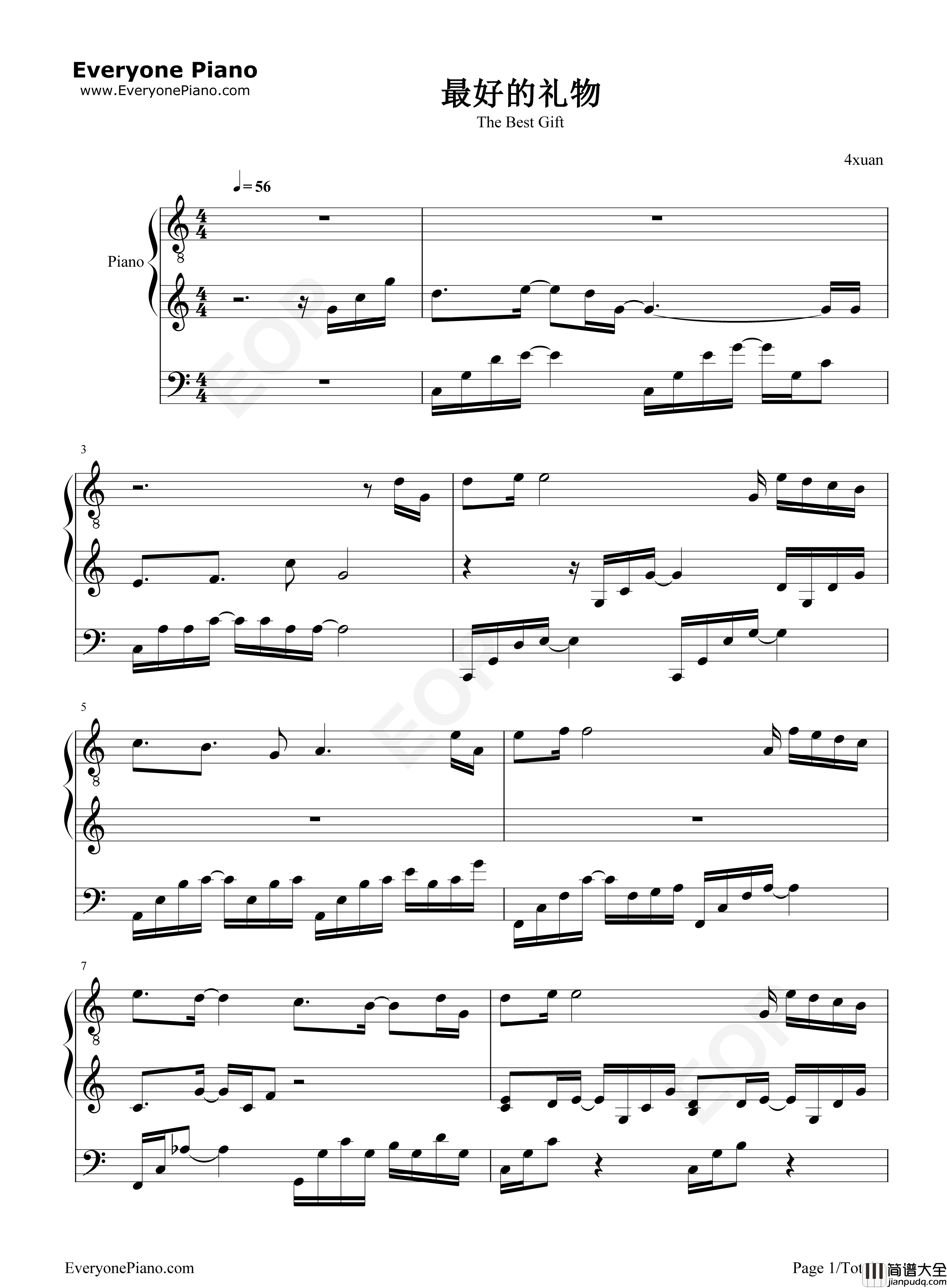 最好的礼物钢琴谱_李金铭