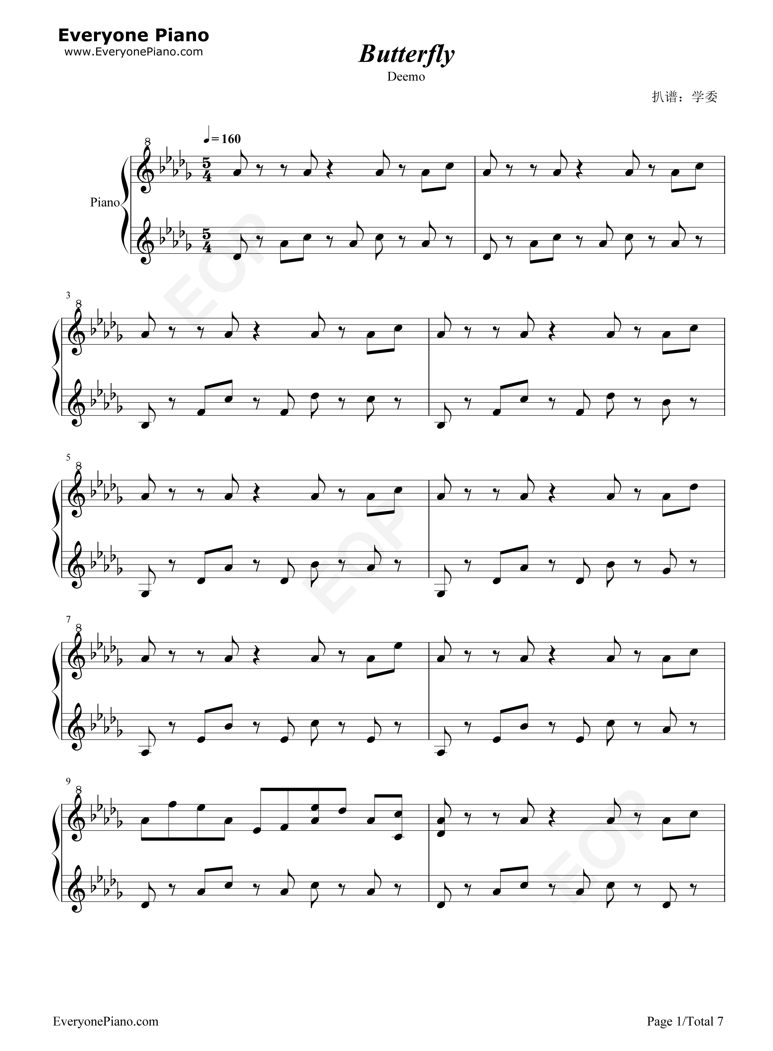 Butterfly钢琴谱_Rayark