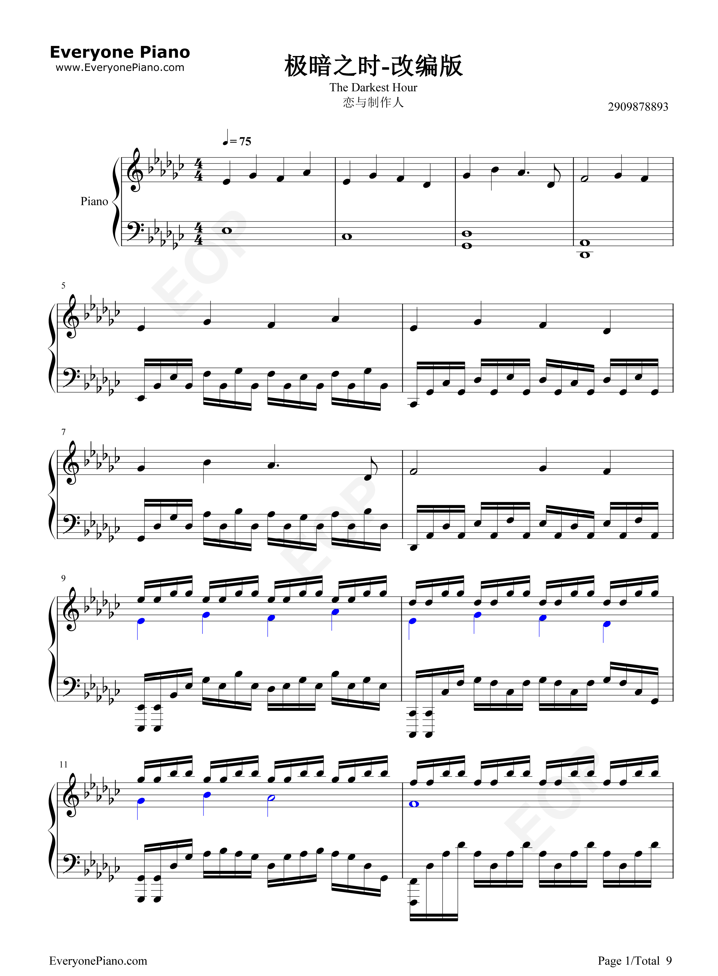 极暗之时改编版钢琴谱_Elex
