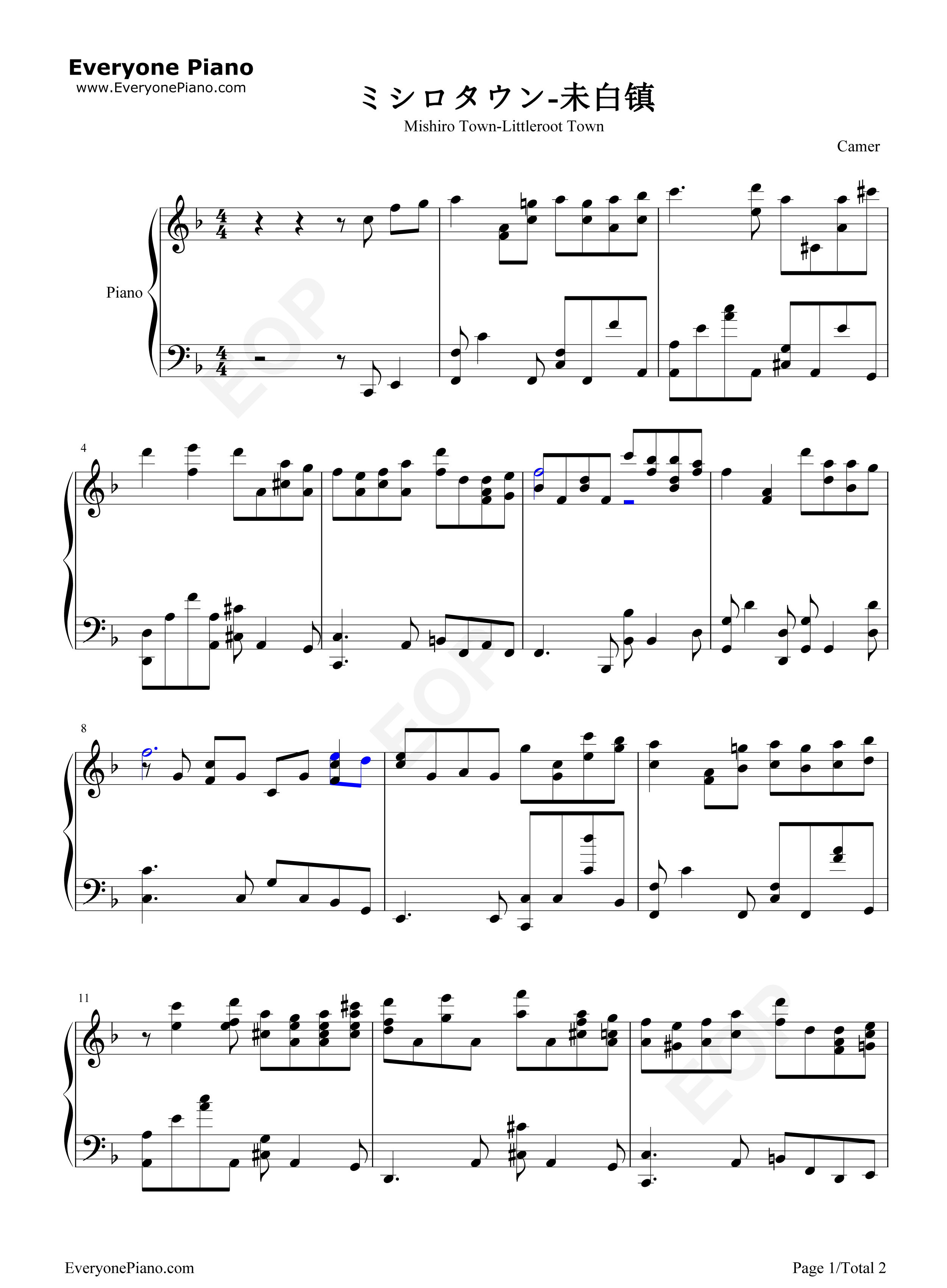 未白镇钢琴谱_增田顺一