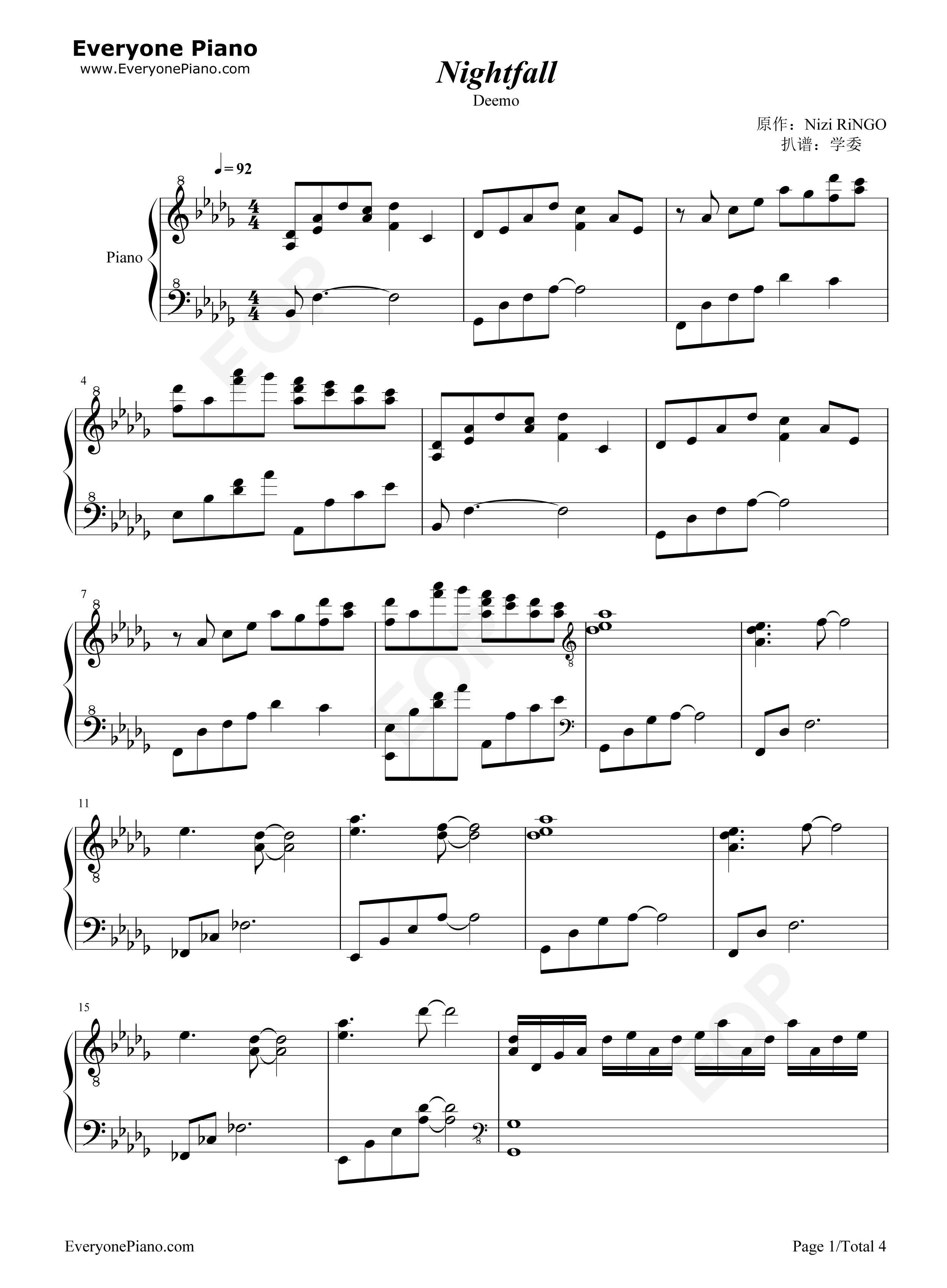 Nightfall钢琴谱_Rayark