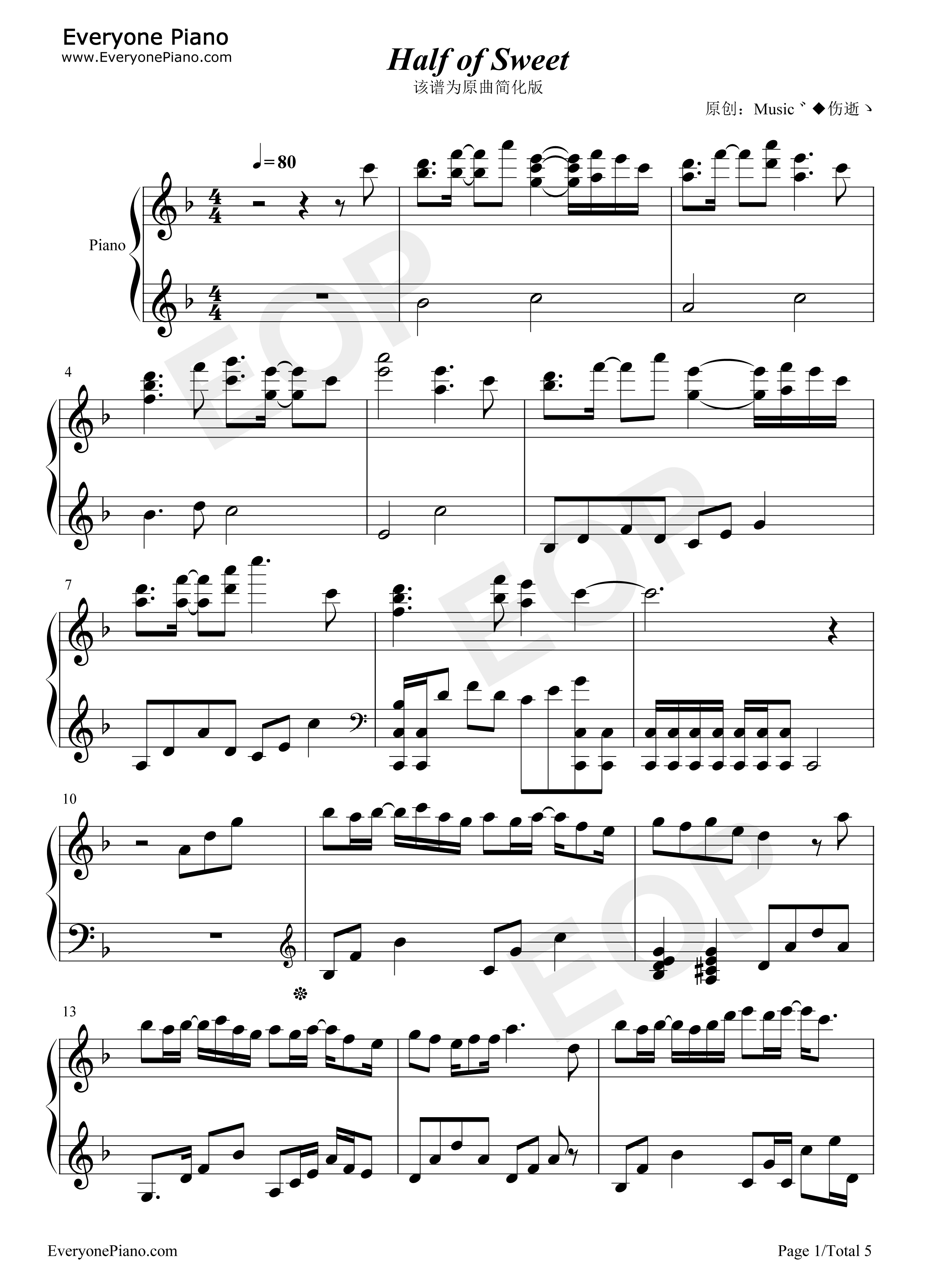 Half_of_Sweet钢琴谱_Music゛◆伤逝ゝ
