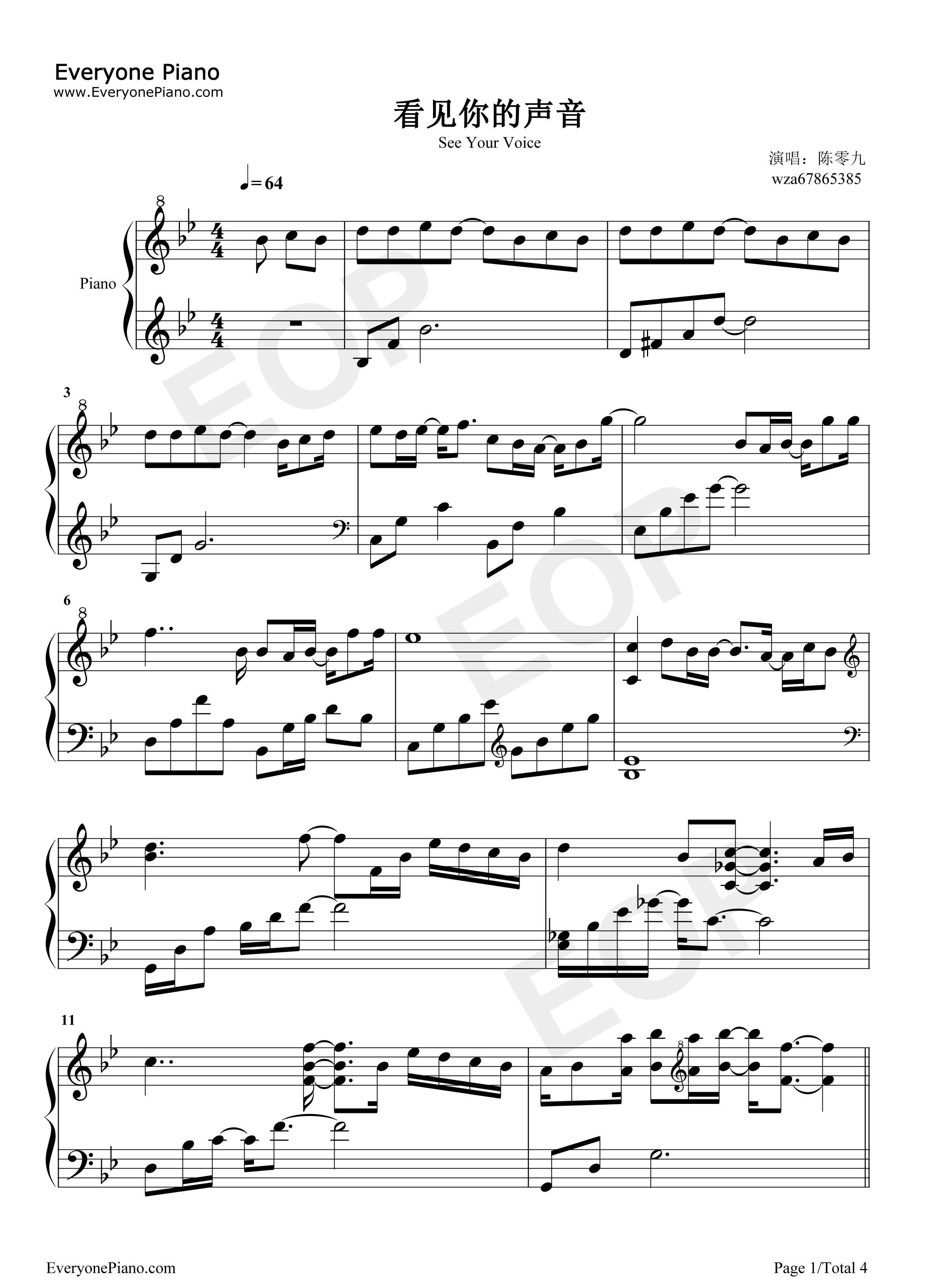 看见你的声音钢琴谱_陈零九