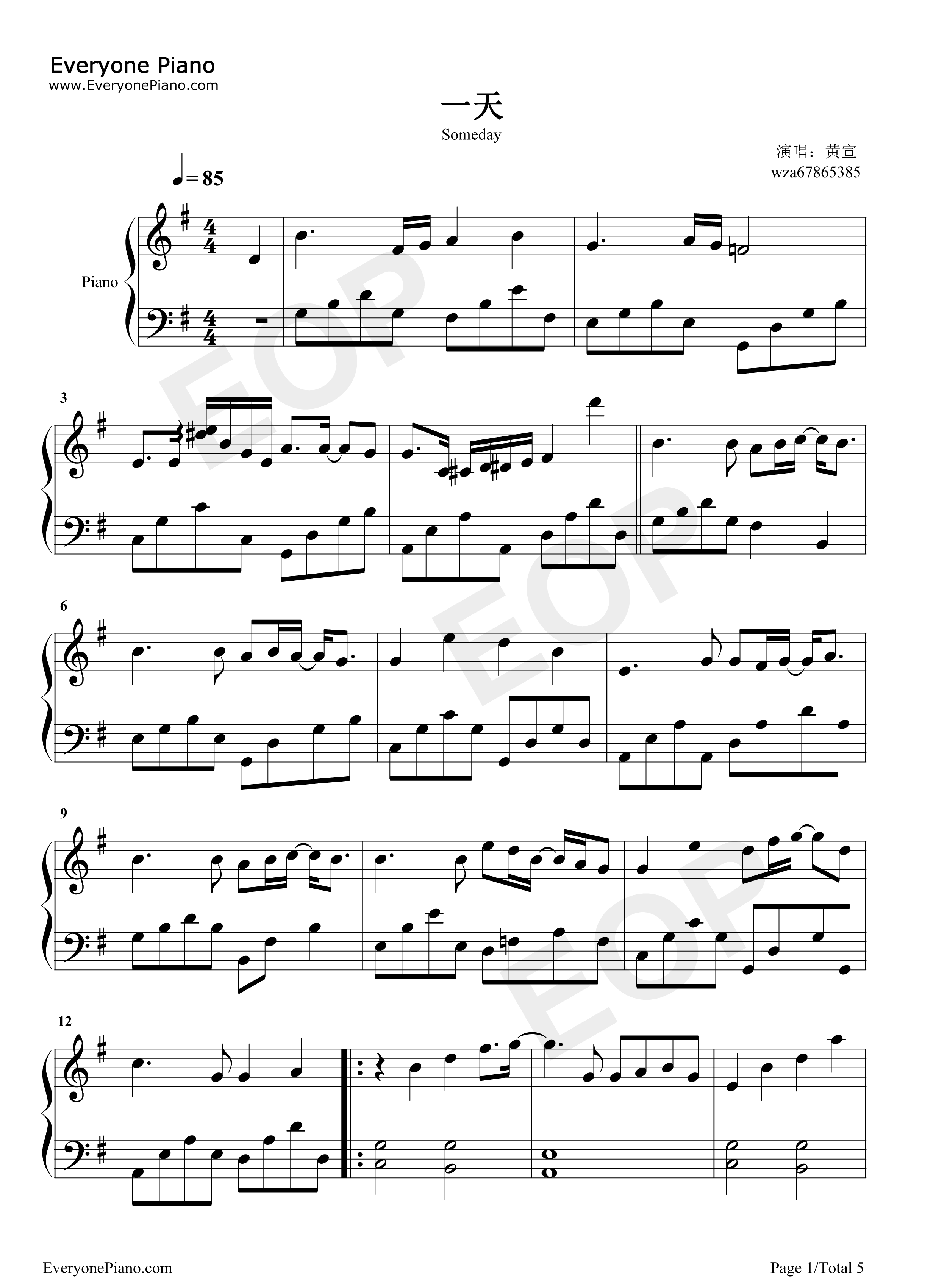 一天钢琴谱_黄宣