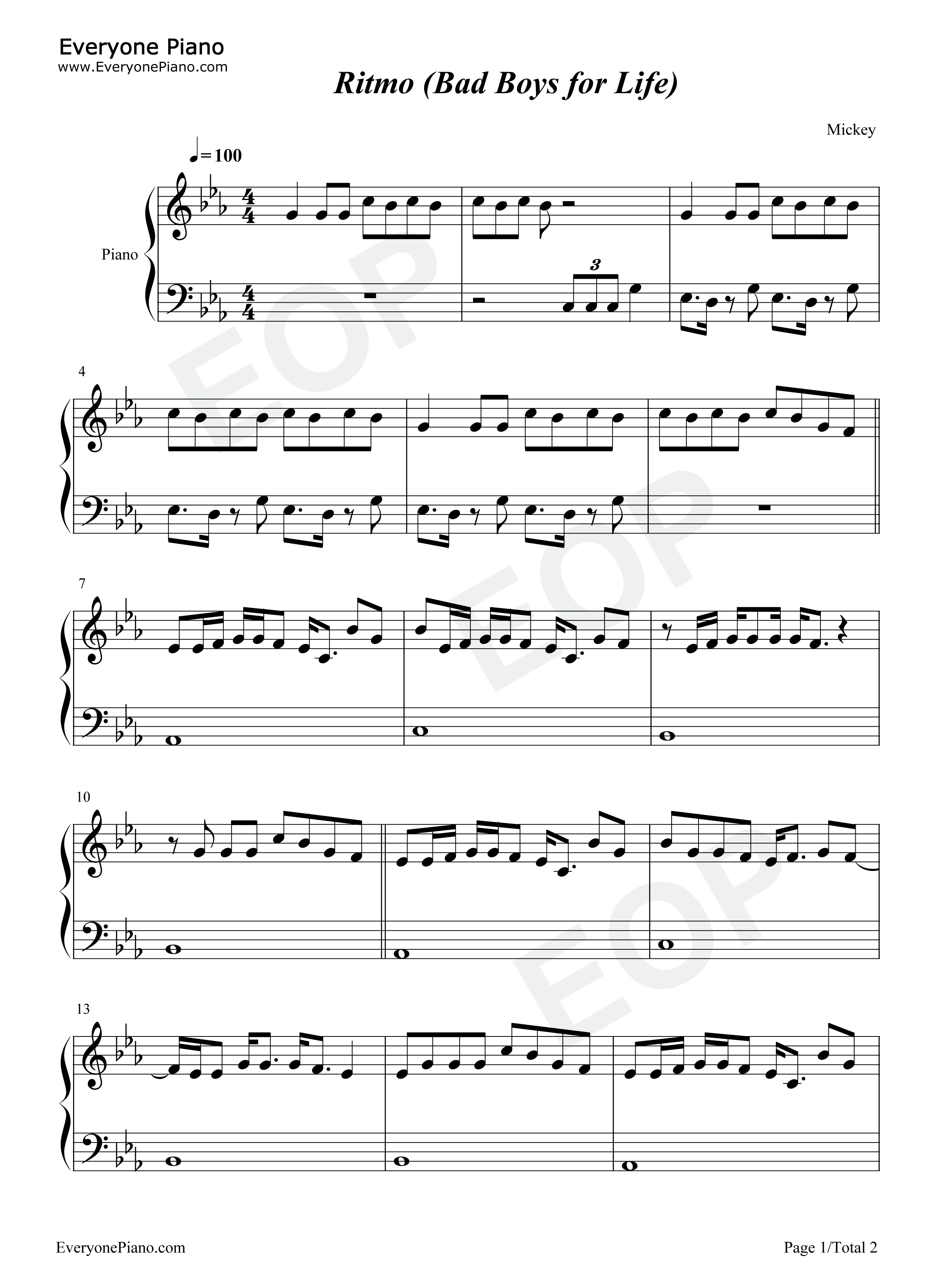 Ritmo_Bad_Boys_for_Life钢琴谱_Black_Eyed_Peas_J_Balvin