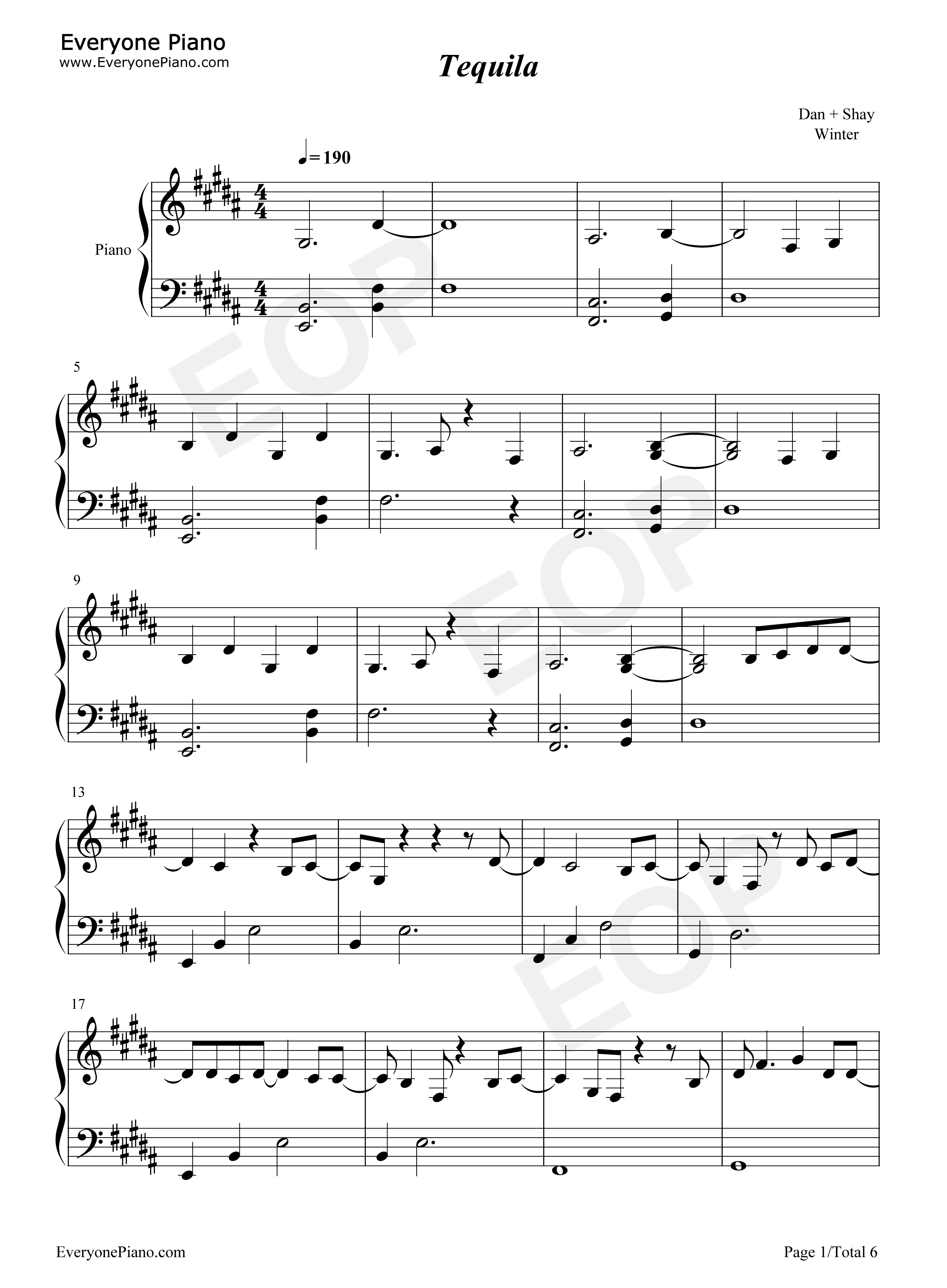 Tequila钢琴谱_Dan_+_Shay