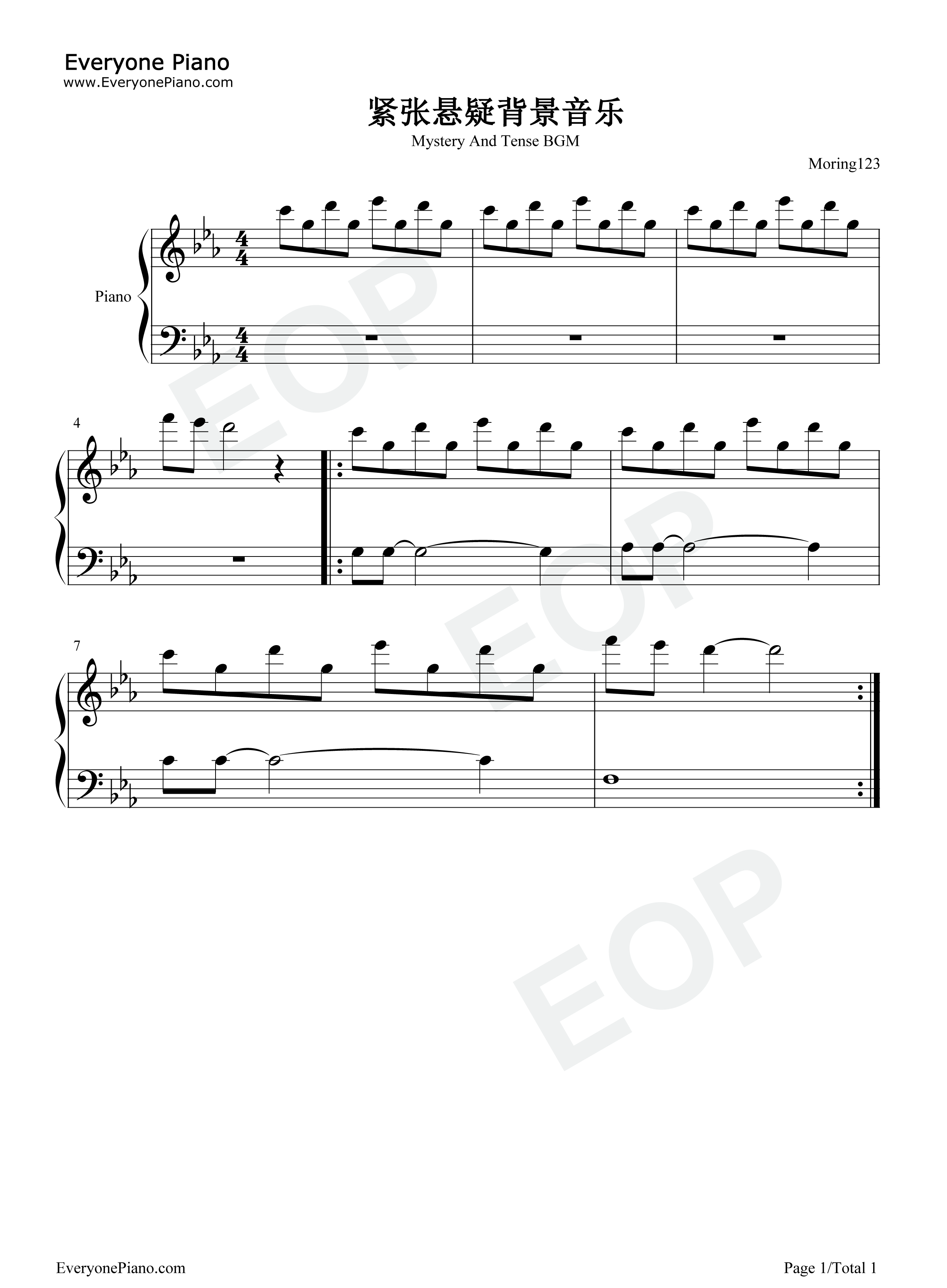 紧张悬疑背景音乐钢琴谱_不详