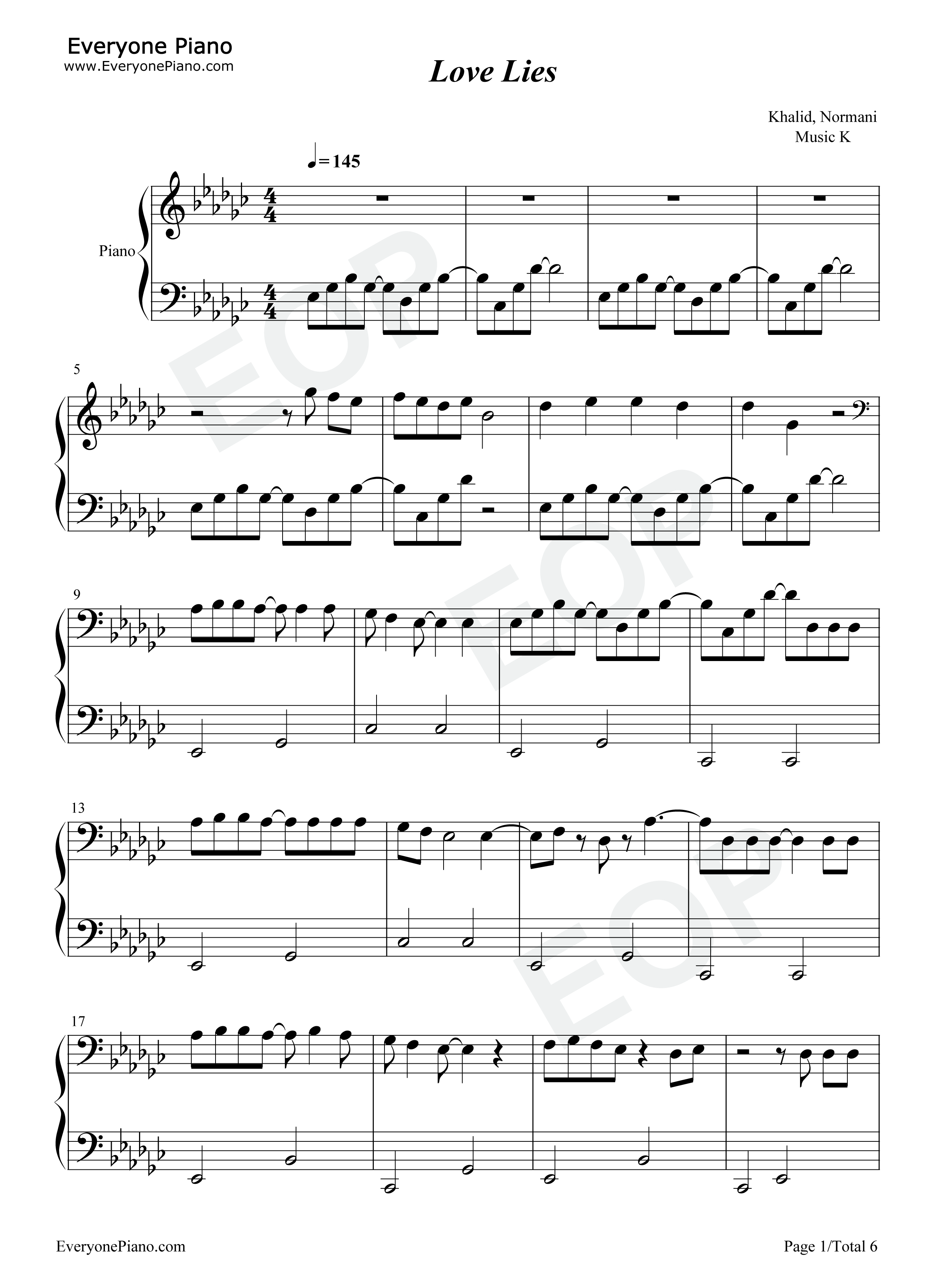 Love_Lies钢琴谱_Khalid_Normani