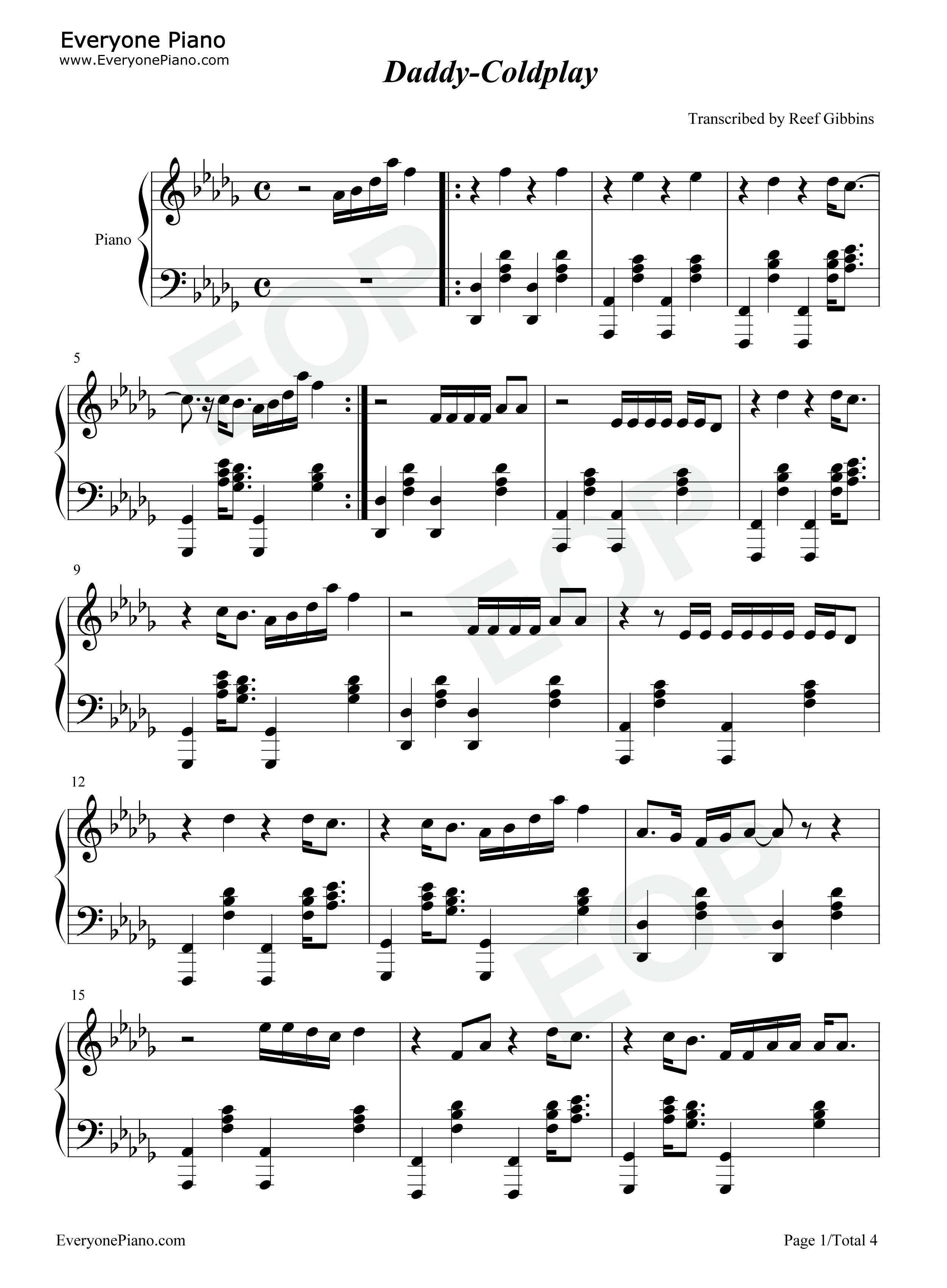 Daddy钢琴谱_Coldplay