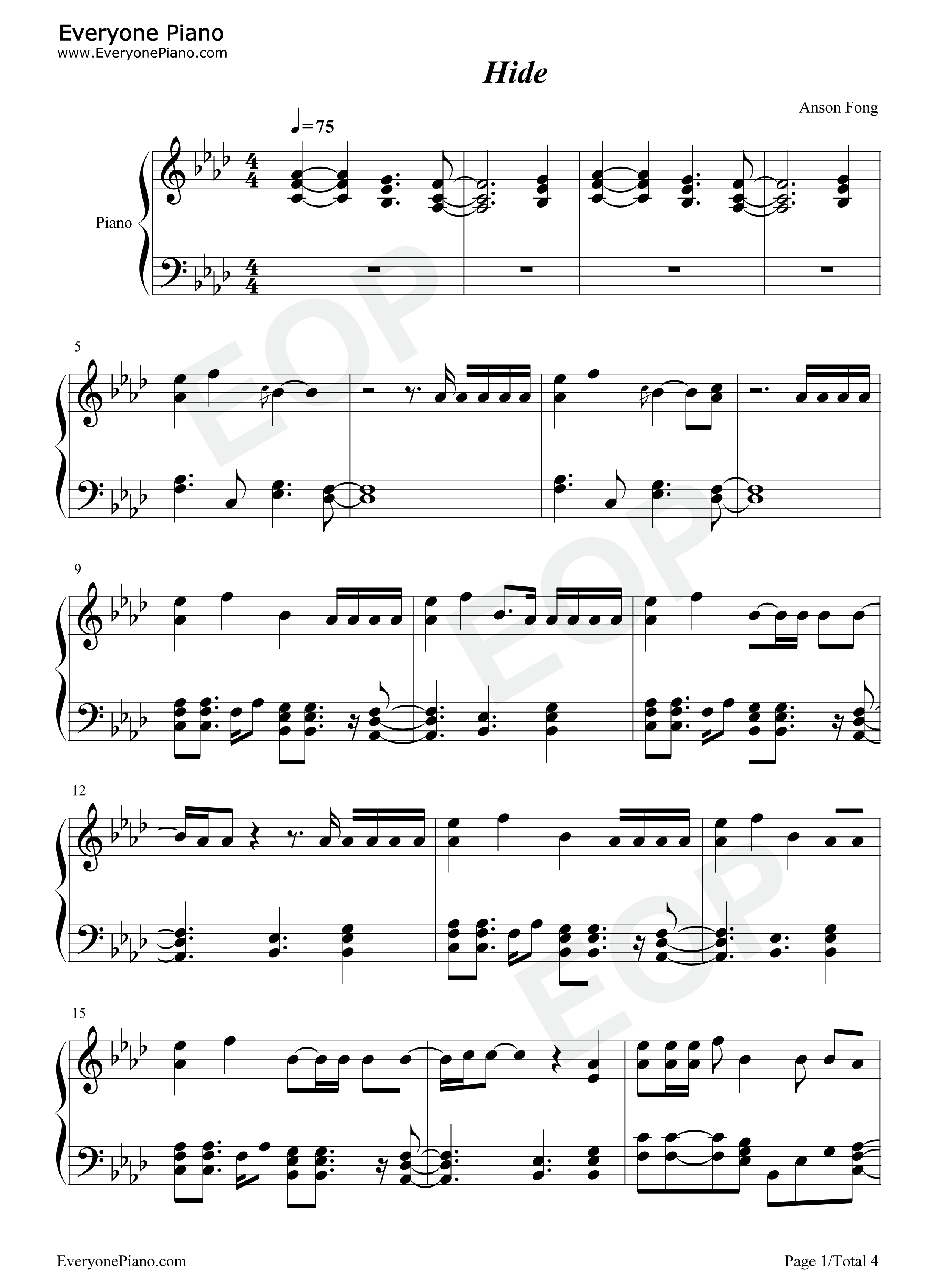 Hide钢琴谱_Juice_Wrld_Seezyn