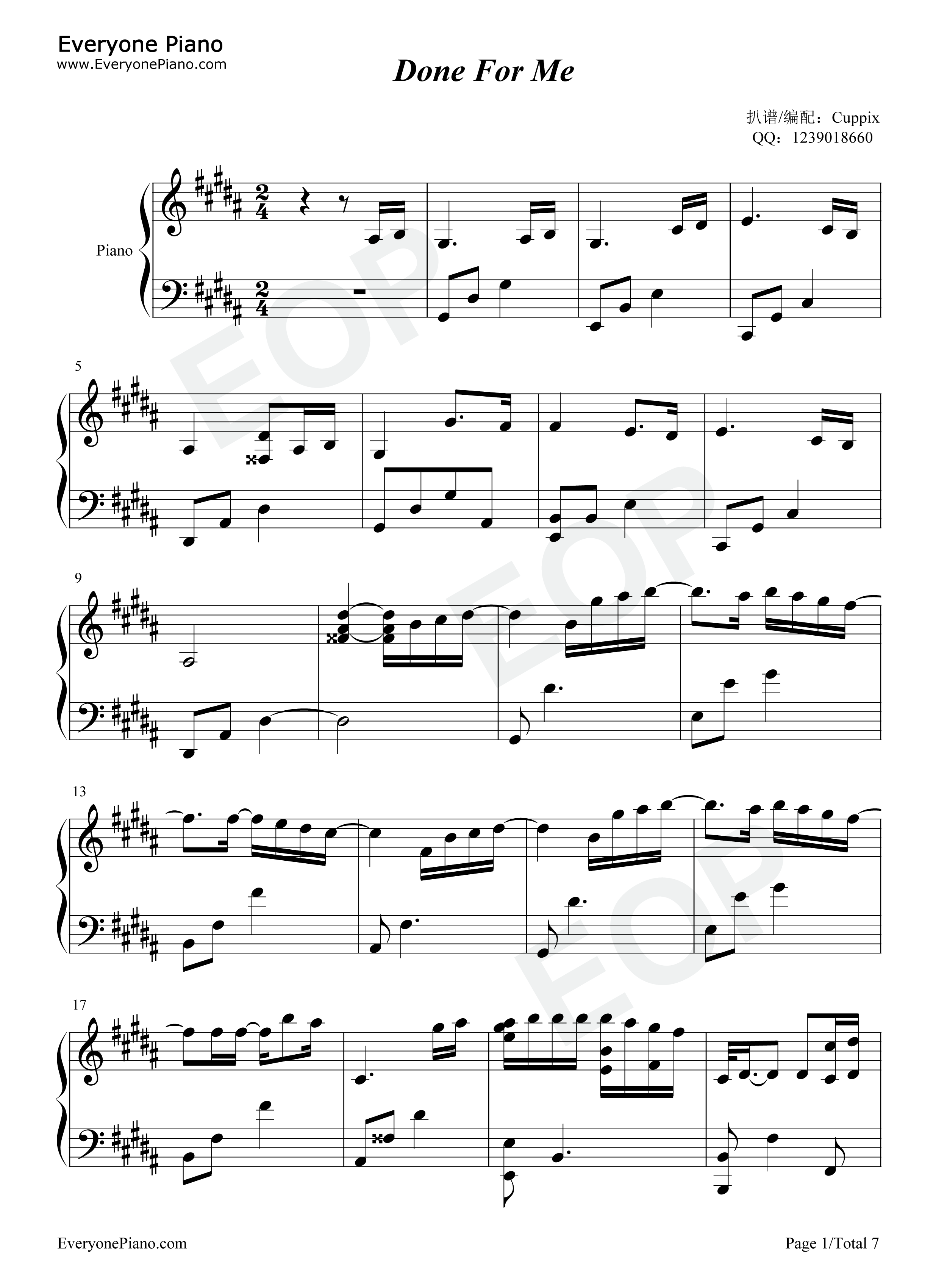 Done_For_Me钢琴谱_Punch