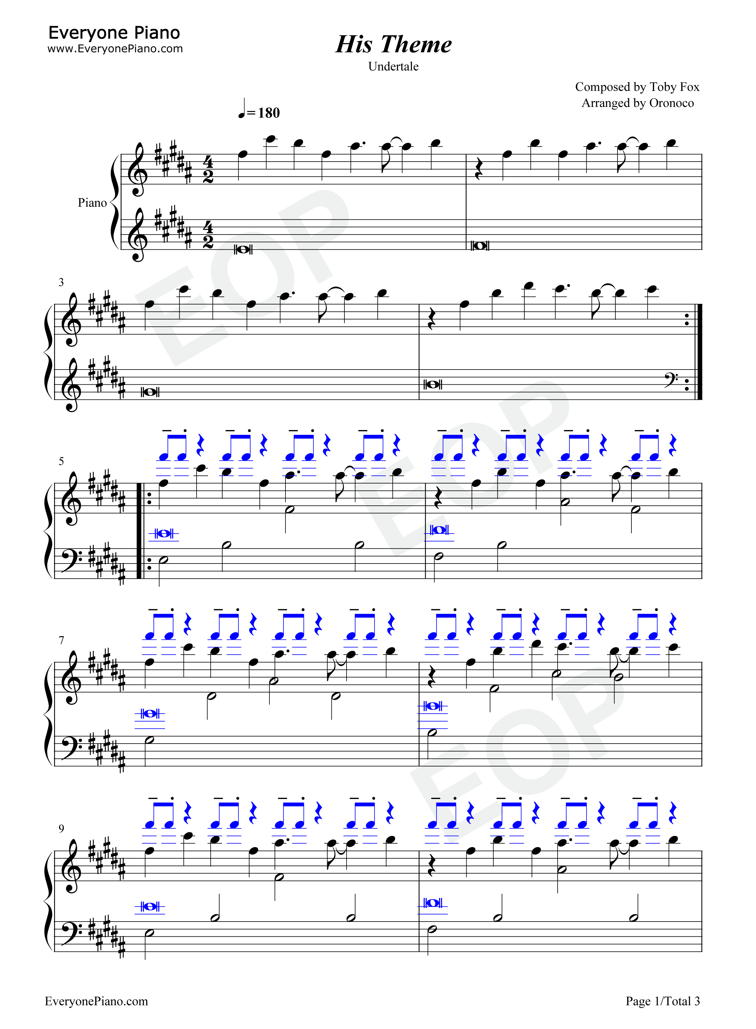 His_Theme钢琴谱_Toby_Fox