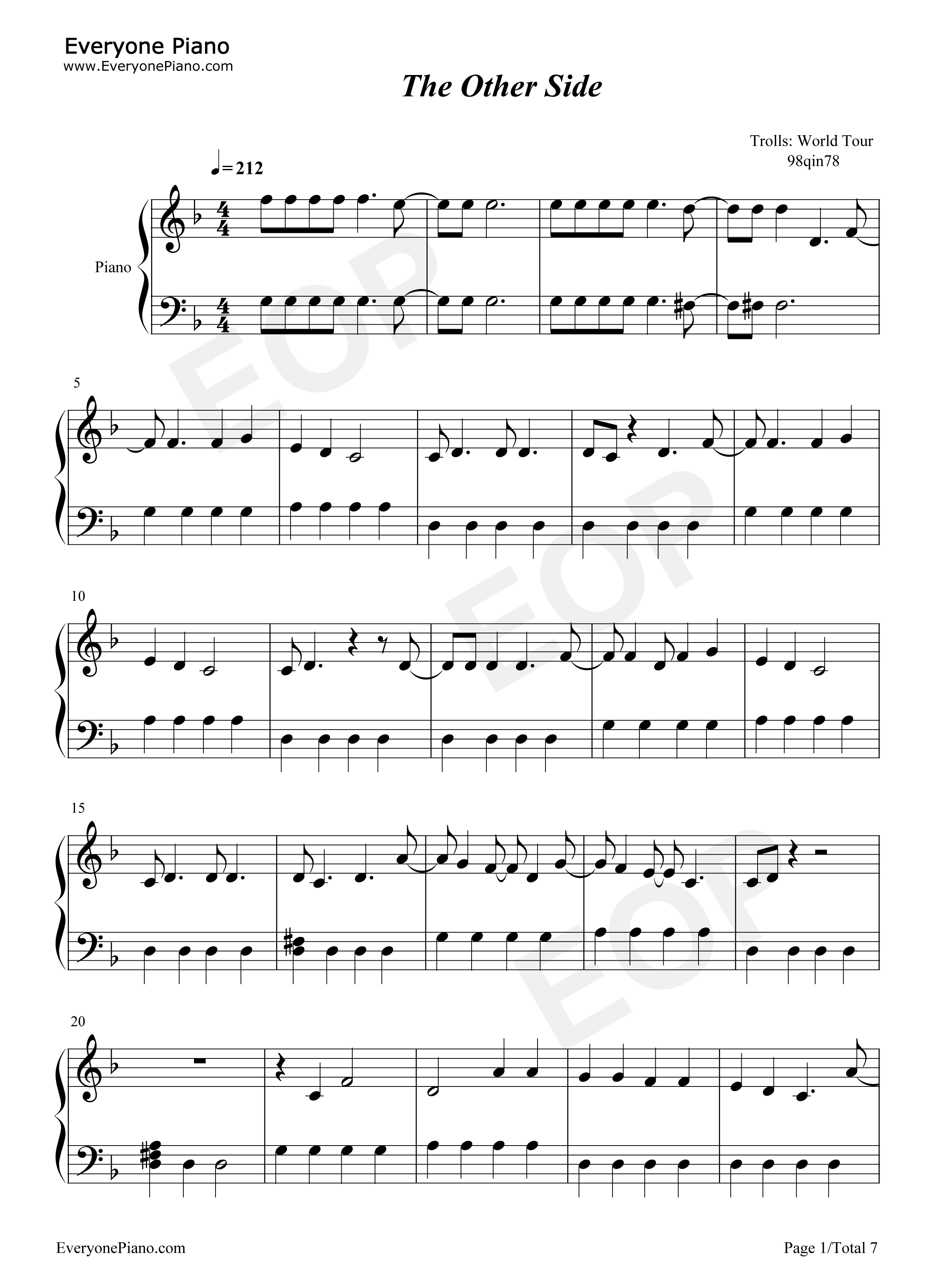 The_Other_Side钢琴谱_SZA_Justin_Timberlake