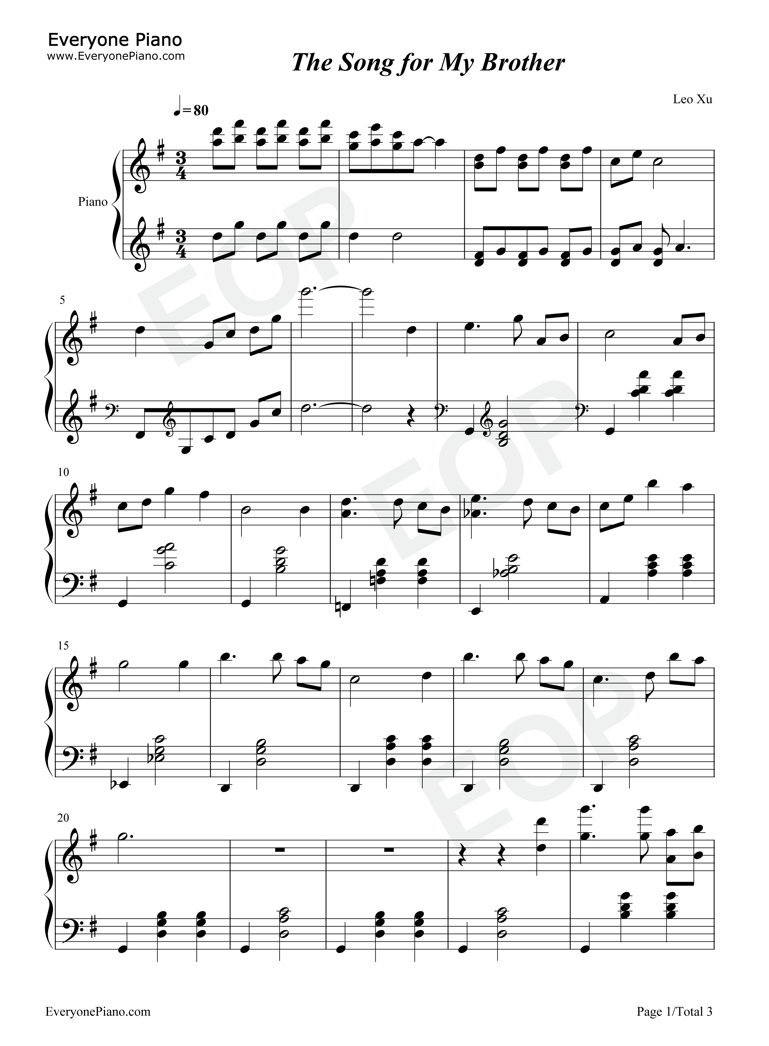 The_Song_for_My_Brother钢琴谱_南惠胜_高恩静