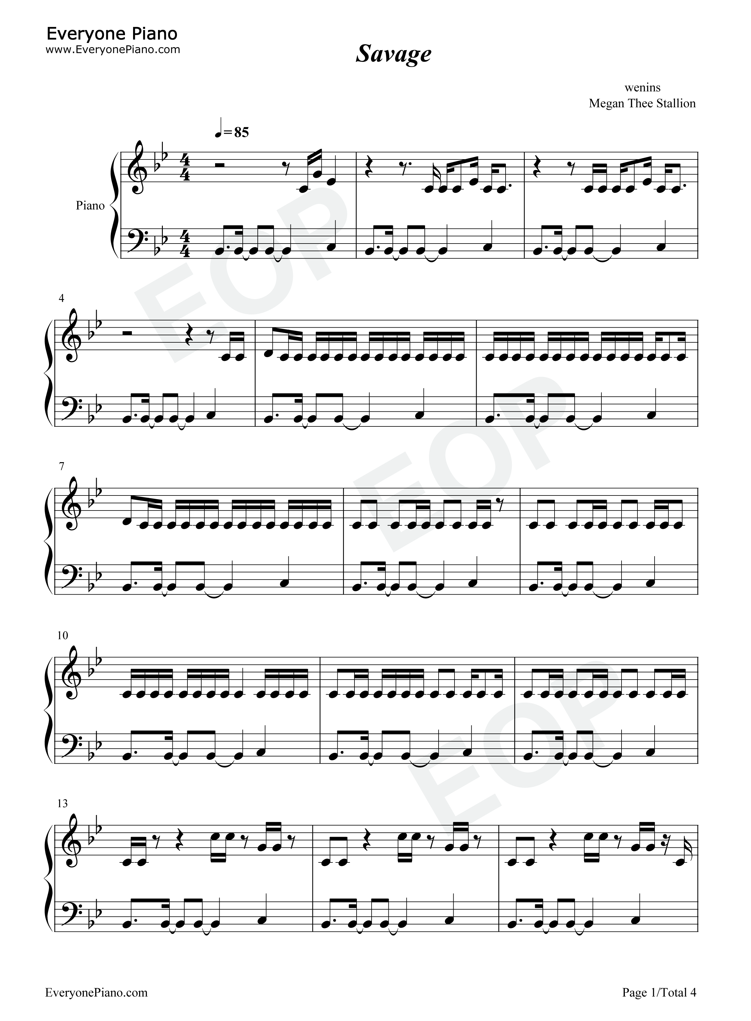 Savage钢琴谱_Megan_Thee_Stallion