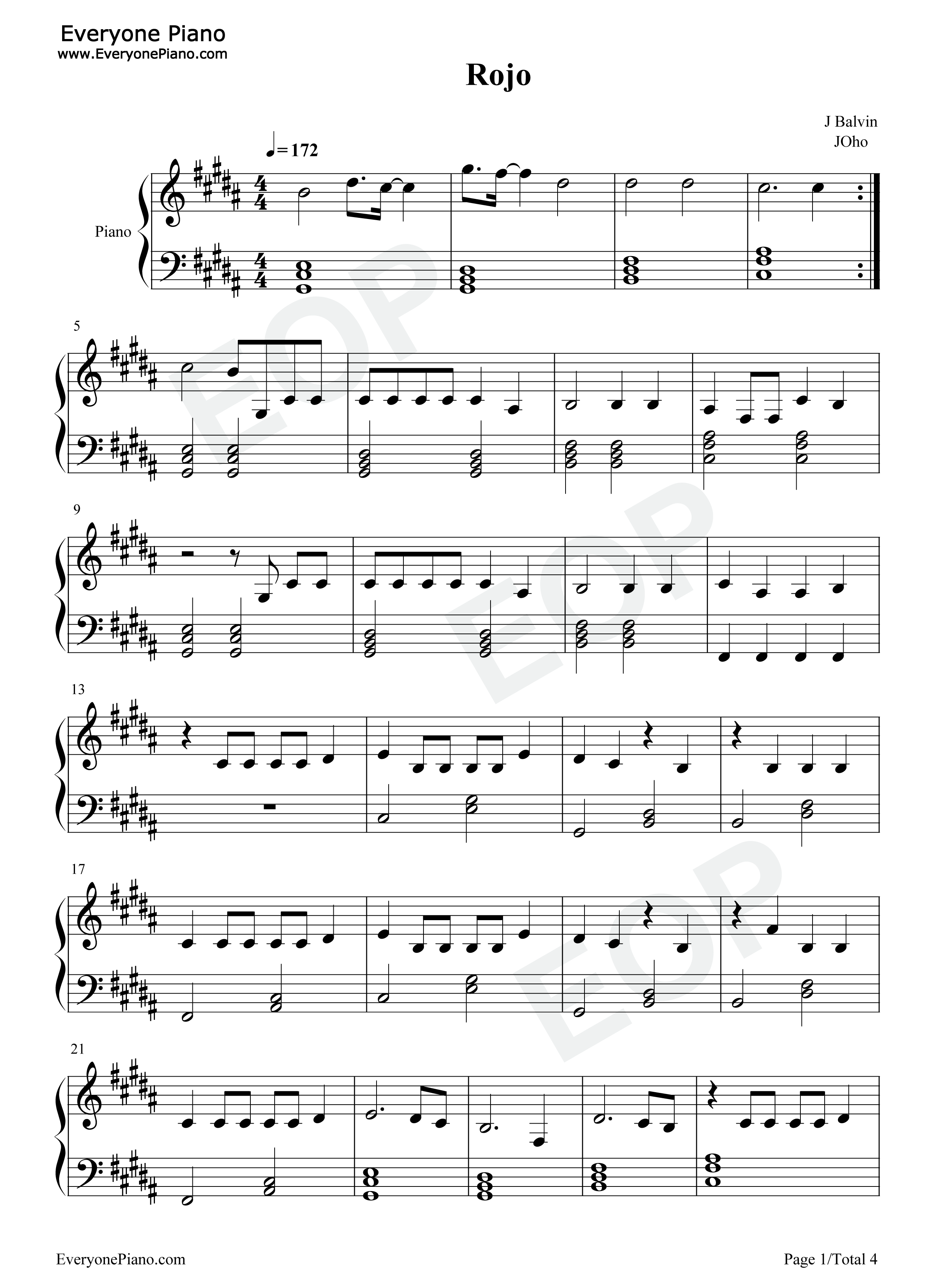 Rojo钢琴谱_J_Balvin