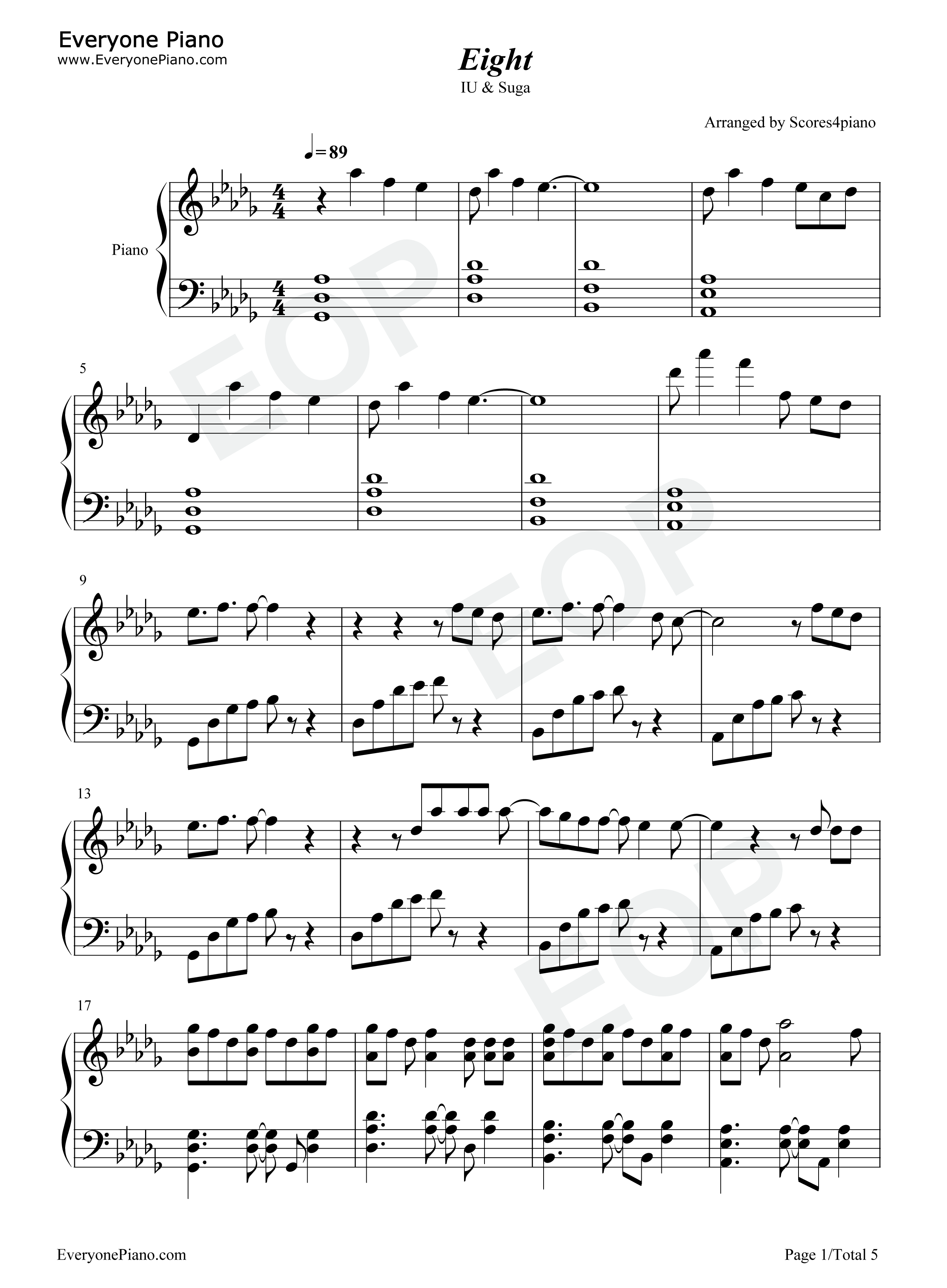 Eight钢琴谱_IU_Suga