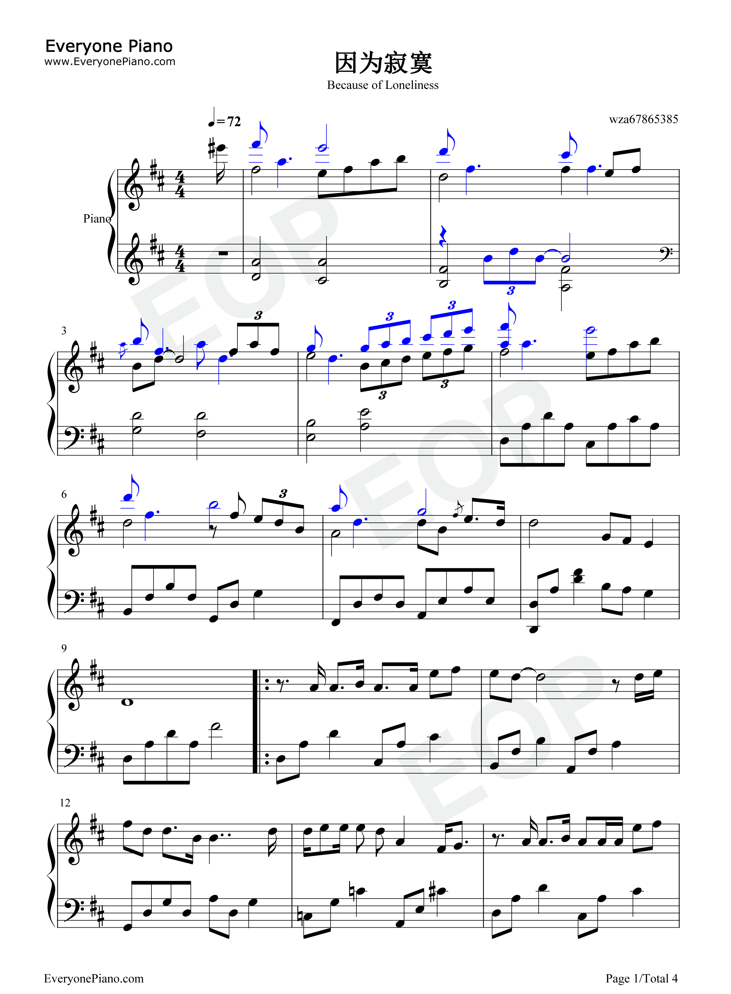 因为寂寞钢琴谱_张艾嘉