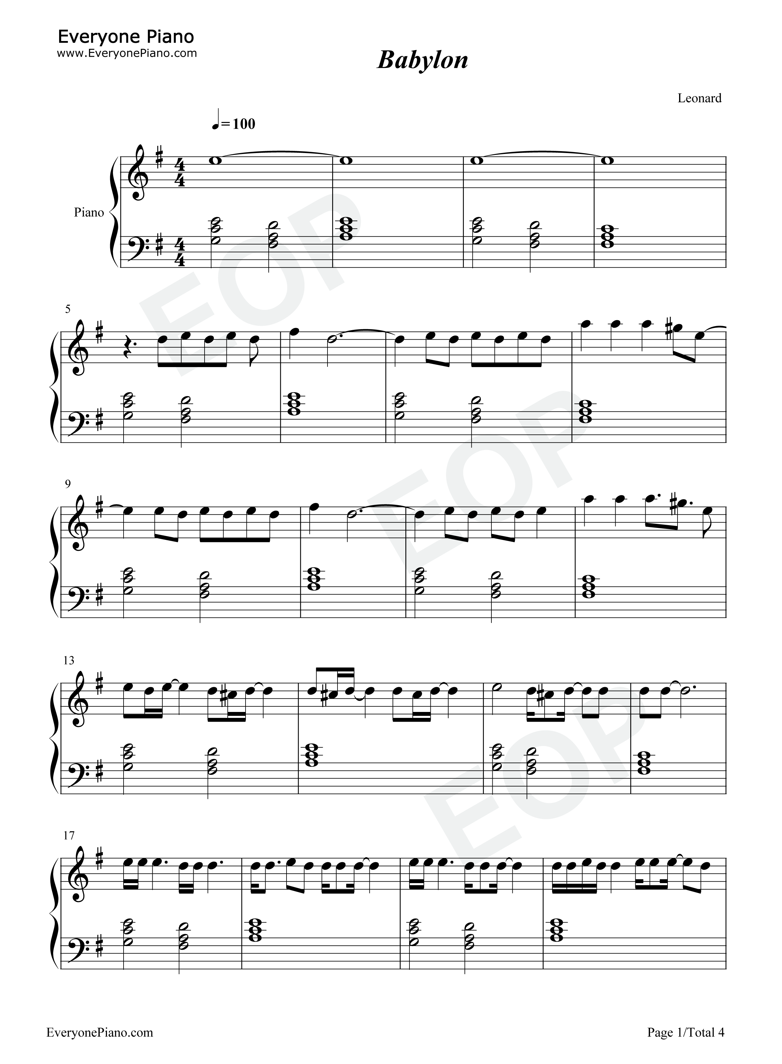 Babylon钢琴谱_Lady_Gaga