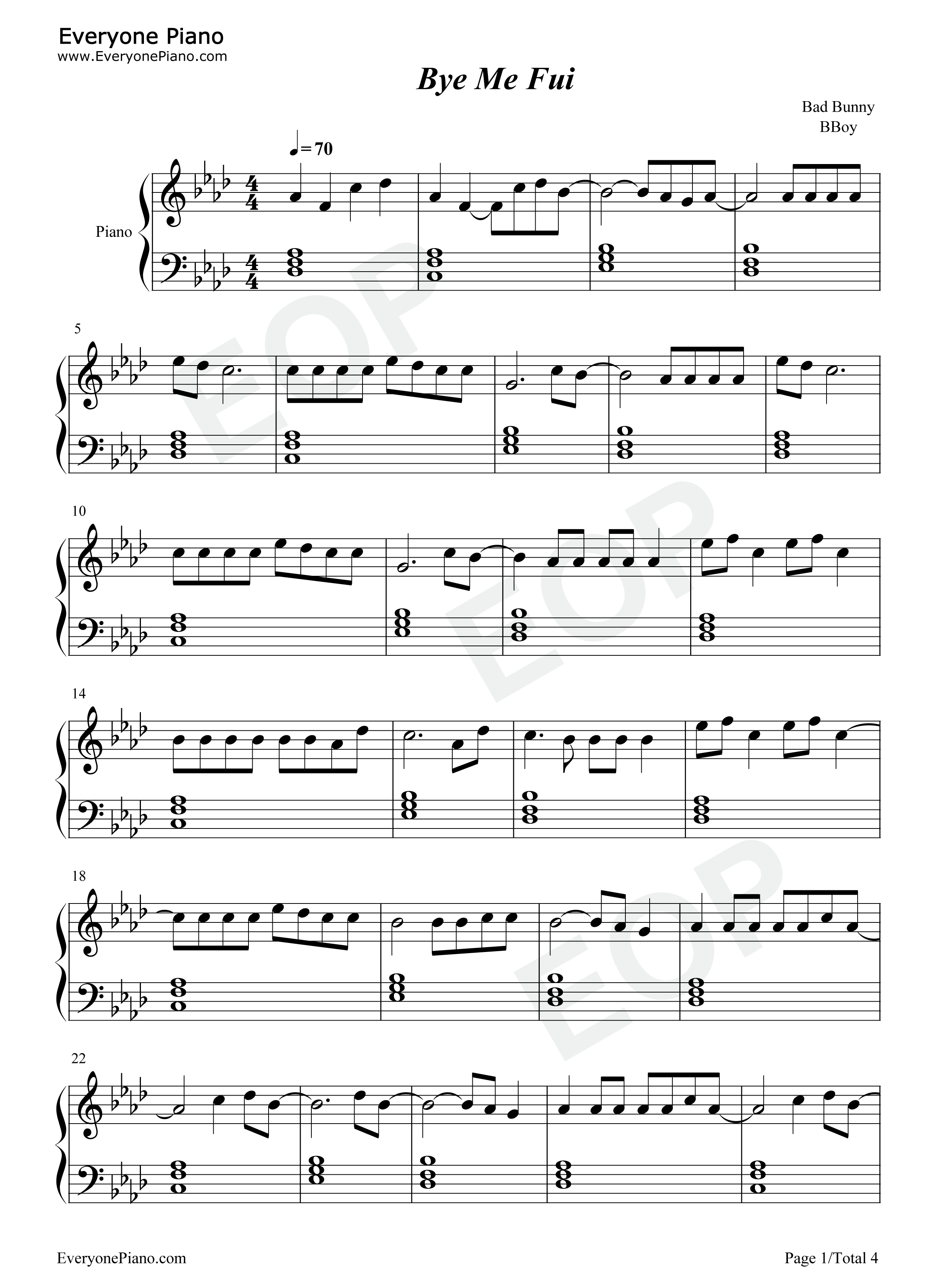Bye_Me_Fui钢琴谱_Bad_Bunny