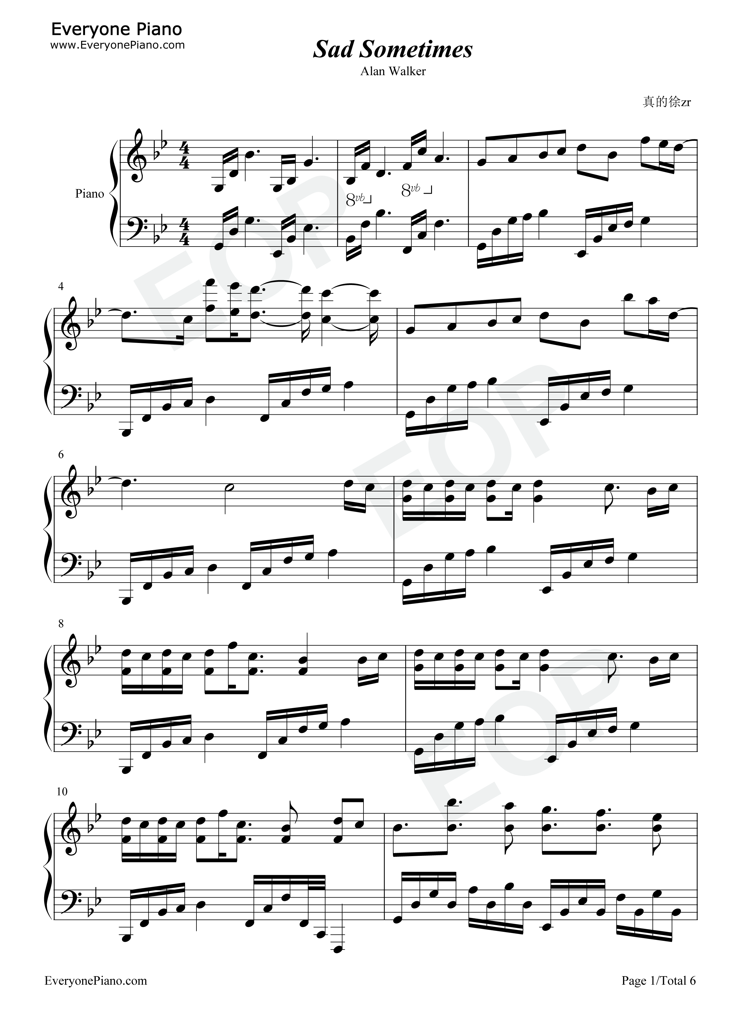 Sad_Sometimes钢琴谱_Alan_Walker_CORSAK_黄霄雲