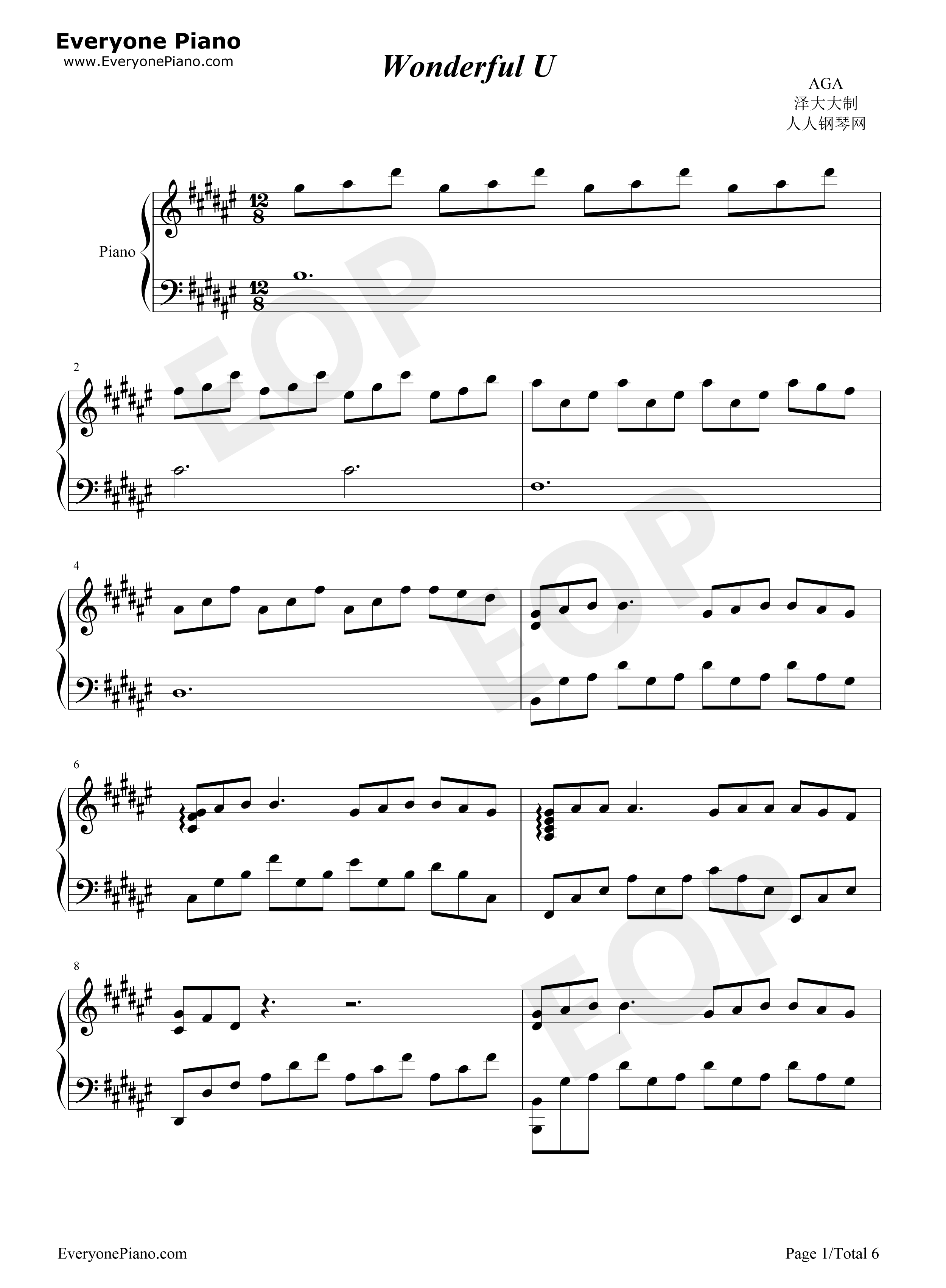 Wonderful_U钢琴谱_AGA
