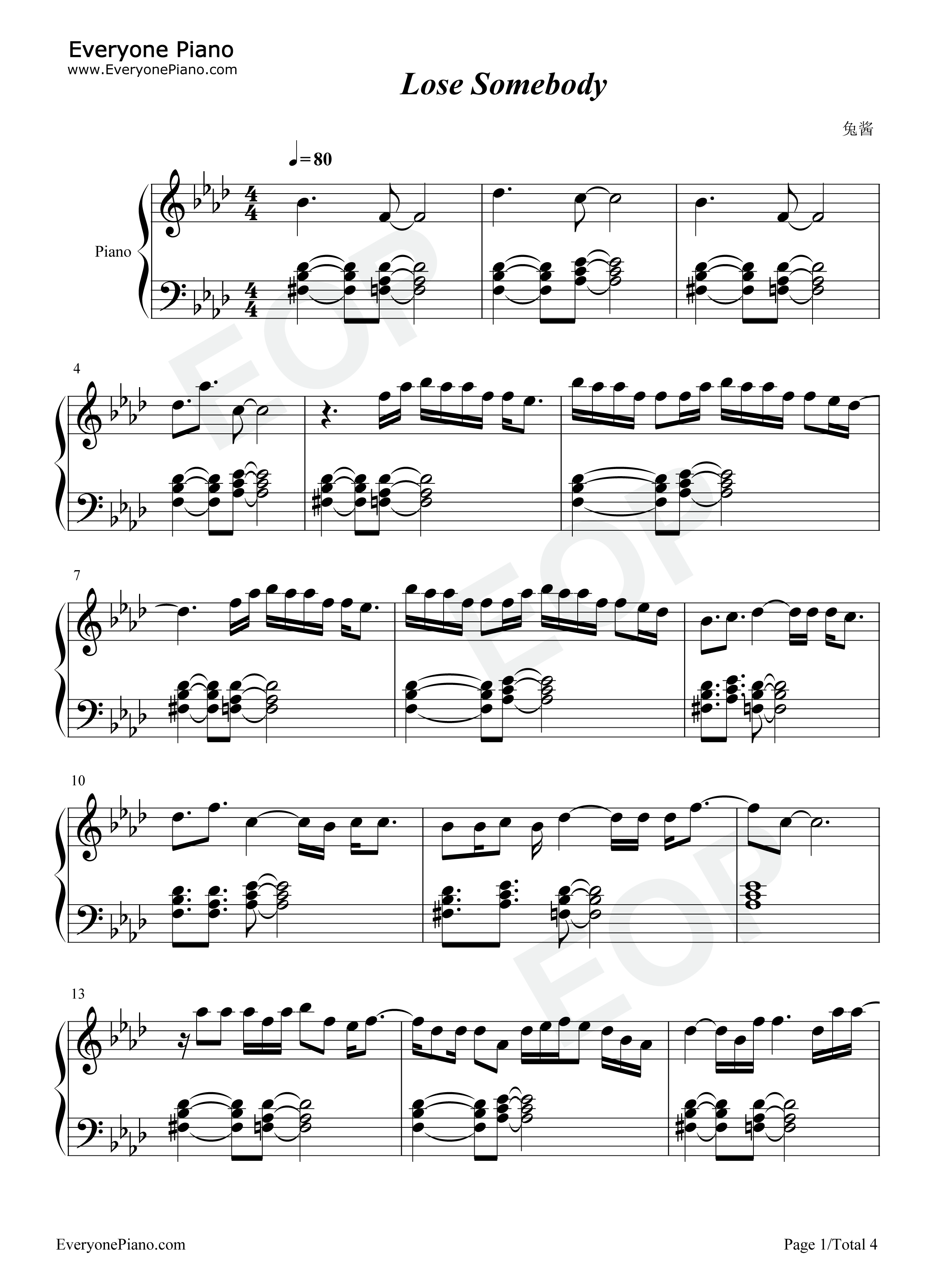 Lose_Somebody钢琴谱_Kygo_OneRepublic