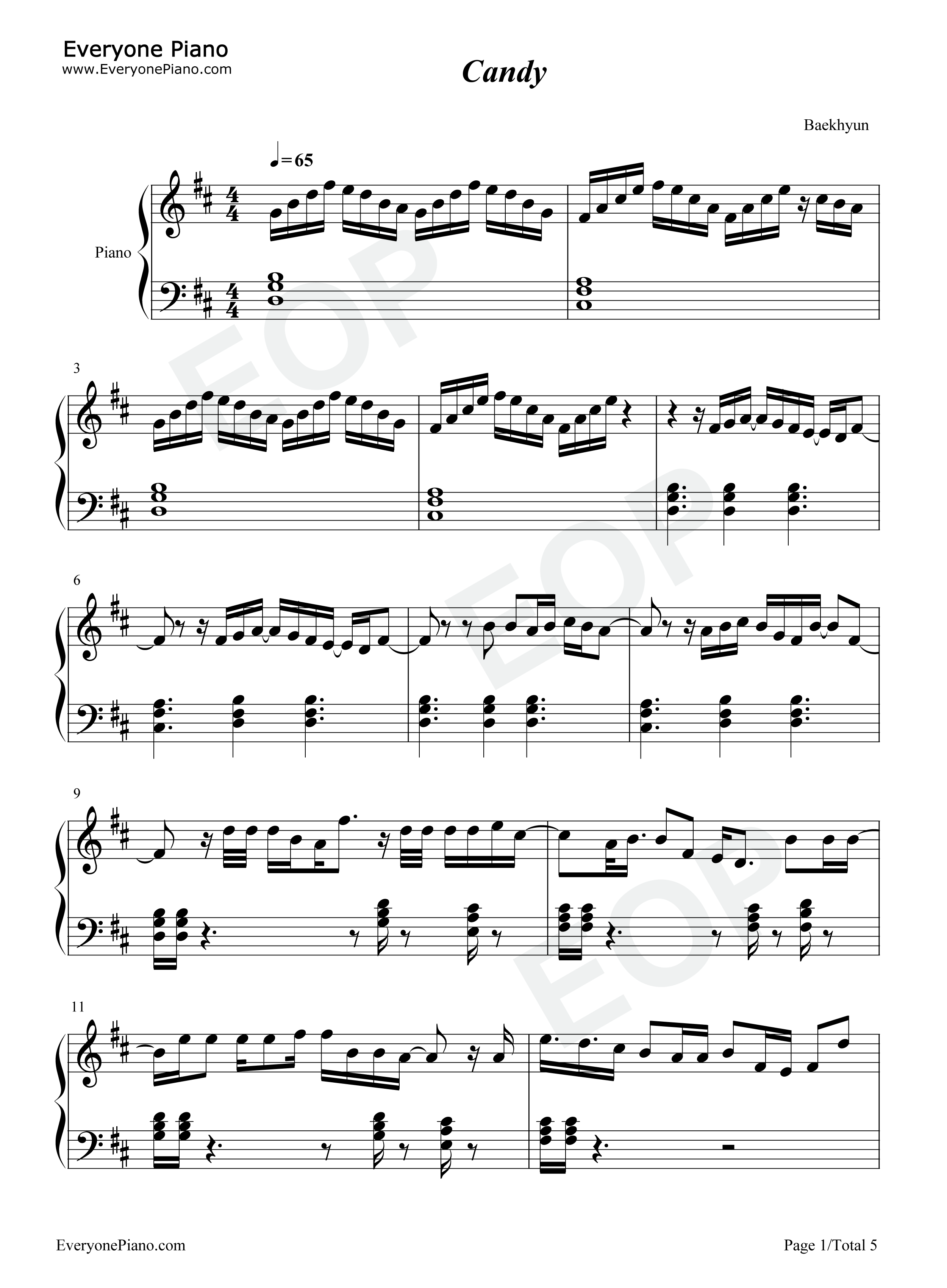 Candy钢琴谱_边伯贤