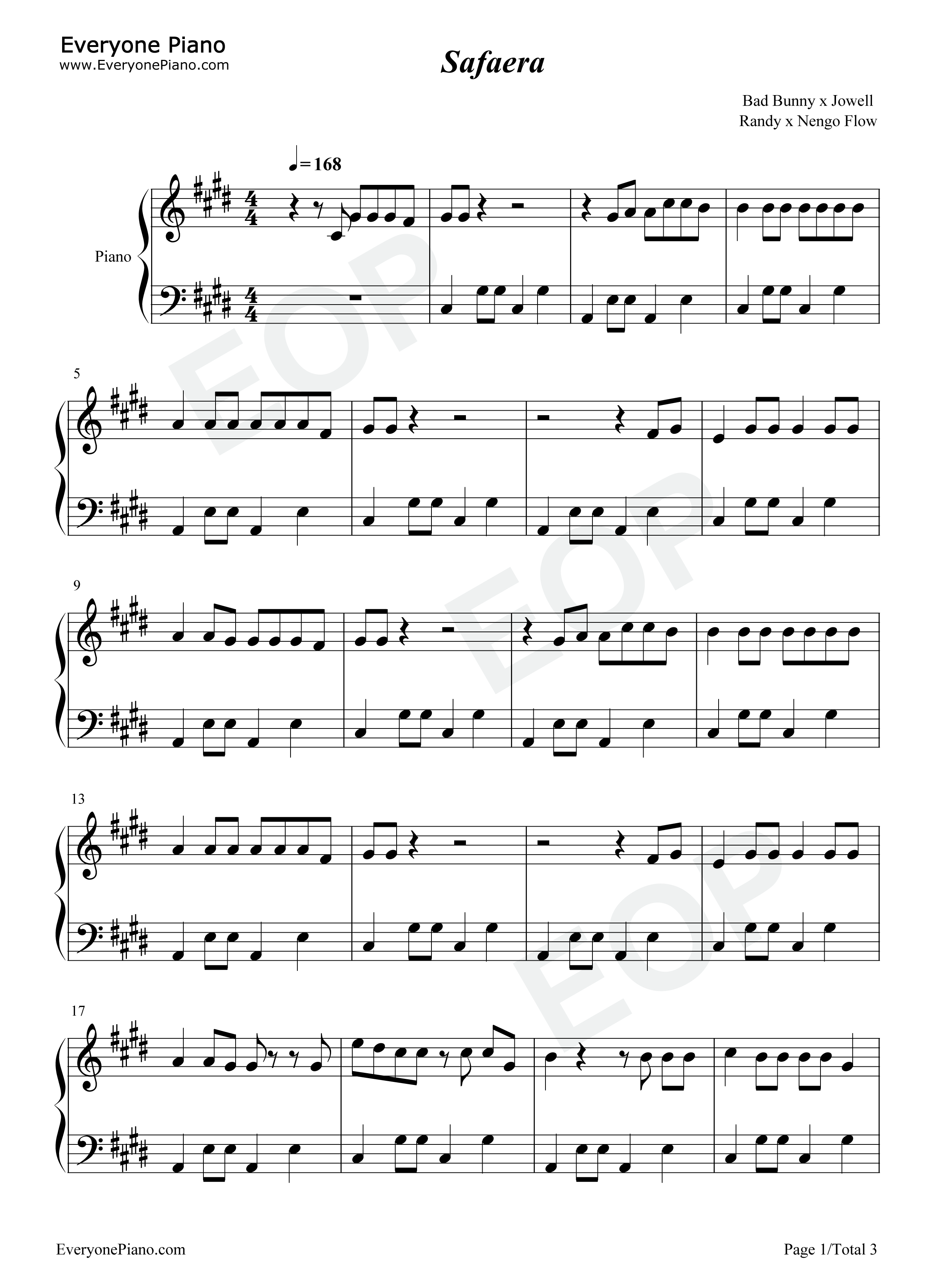Safaera钢琴谱_Bad_Bunny_Jowell_&_Randy_Ñengo_Flow