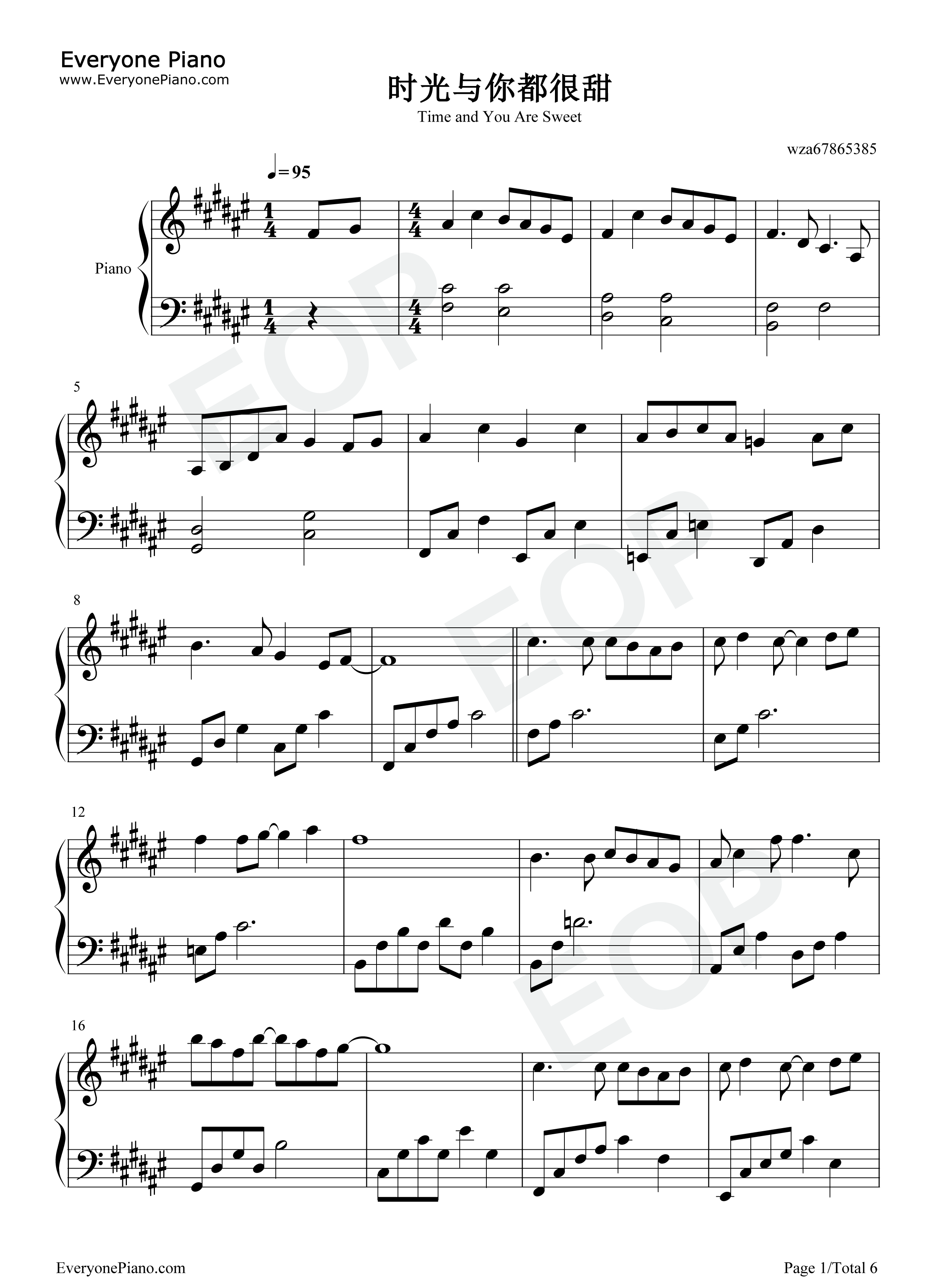 时光与你都很甜钢琴谱_吕小雨_孙泽源