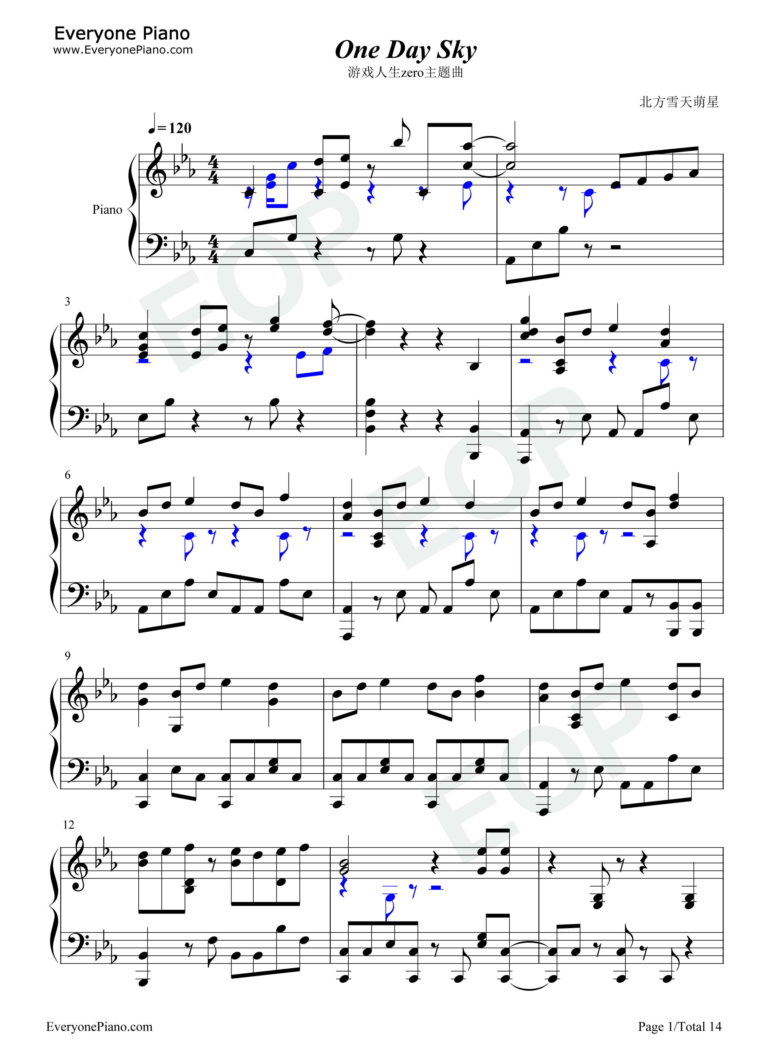 One_Day_Sky钢琴谱_铃木このみ