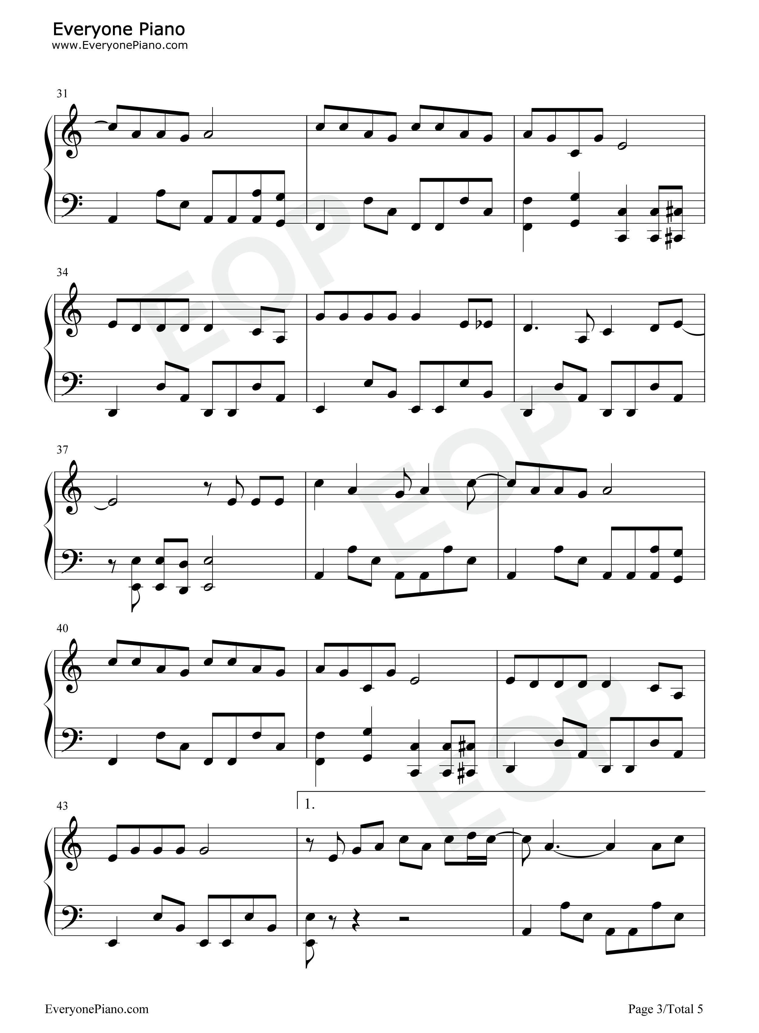 无人熟识钢琴谱_江蕙