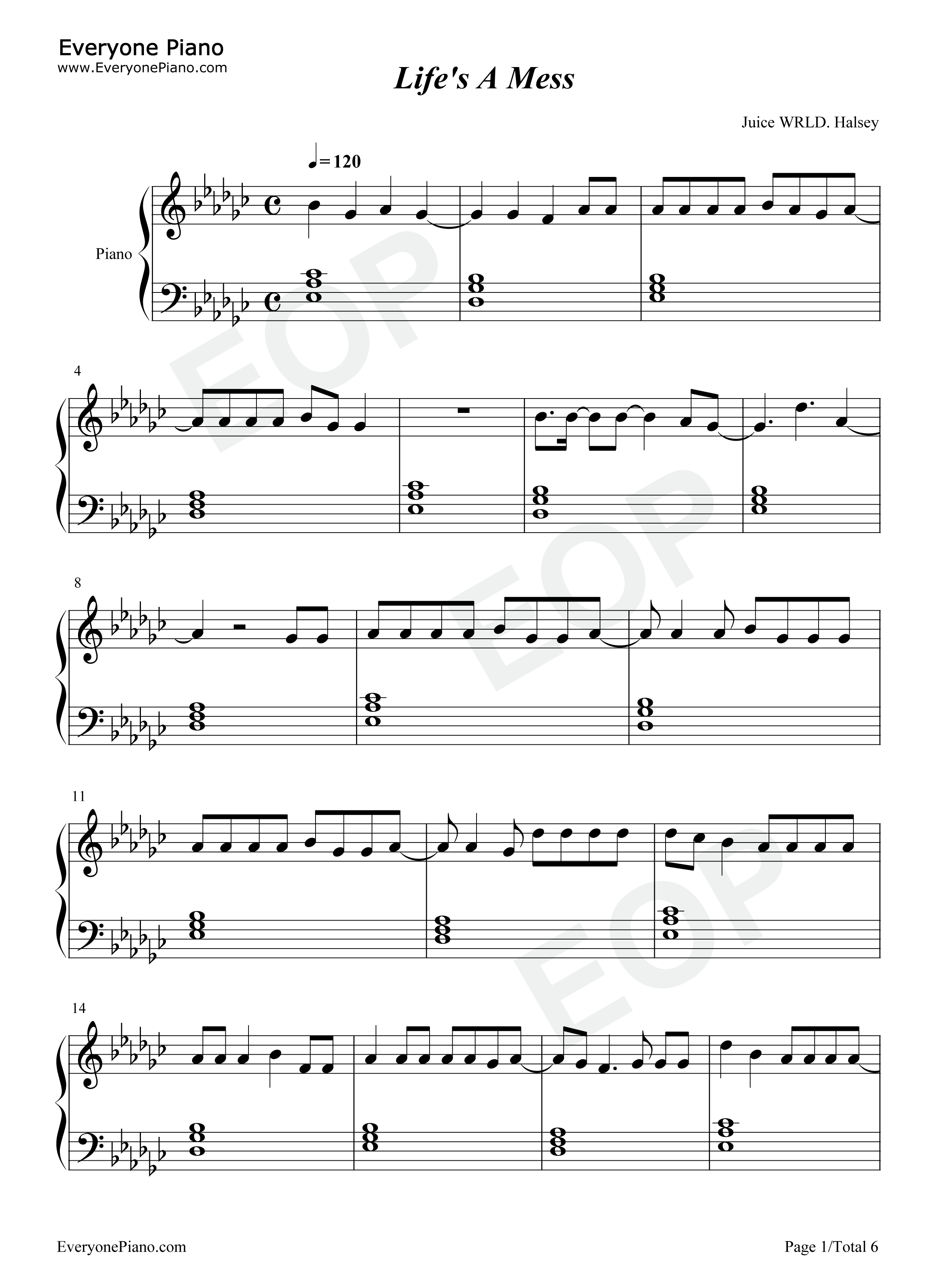 Lifes_A_Mess钢琴谱_Juice_Wrld_Halsey