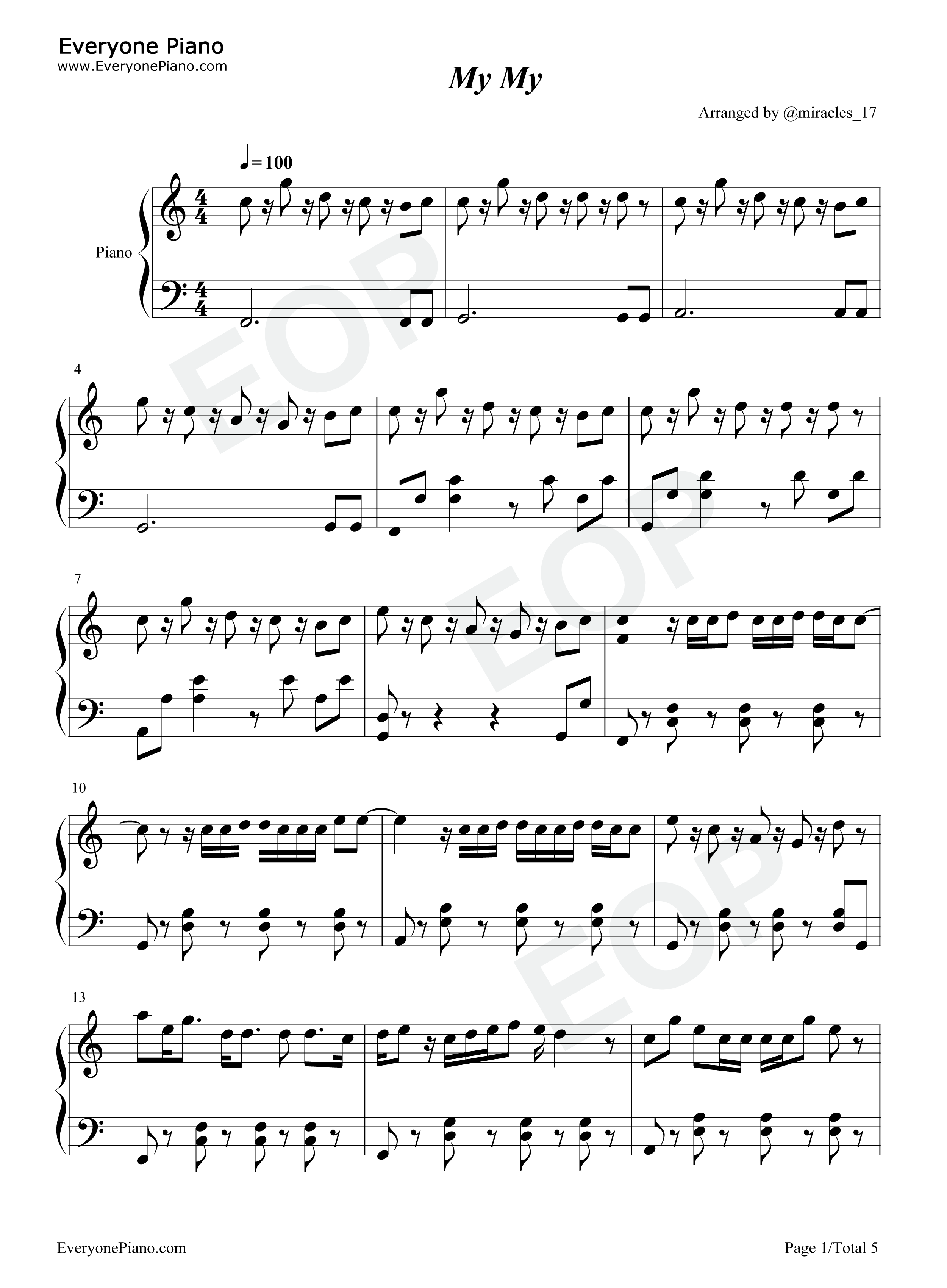 My_My钢琴谱_Seventeen