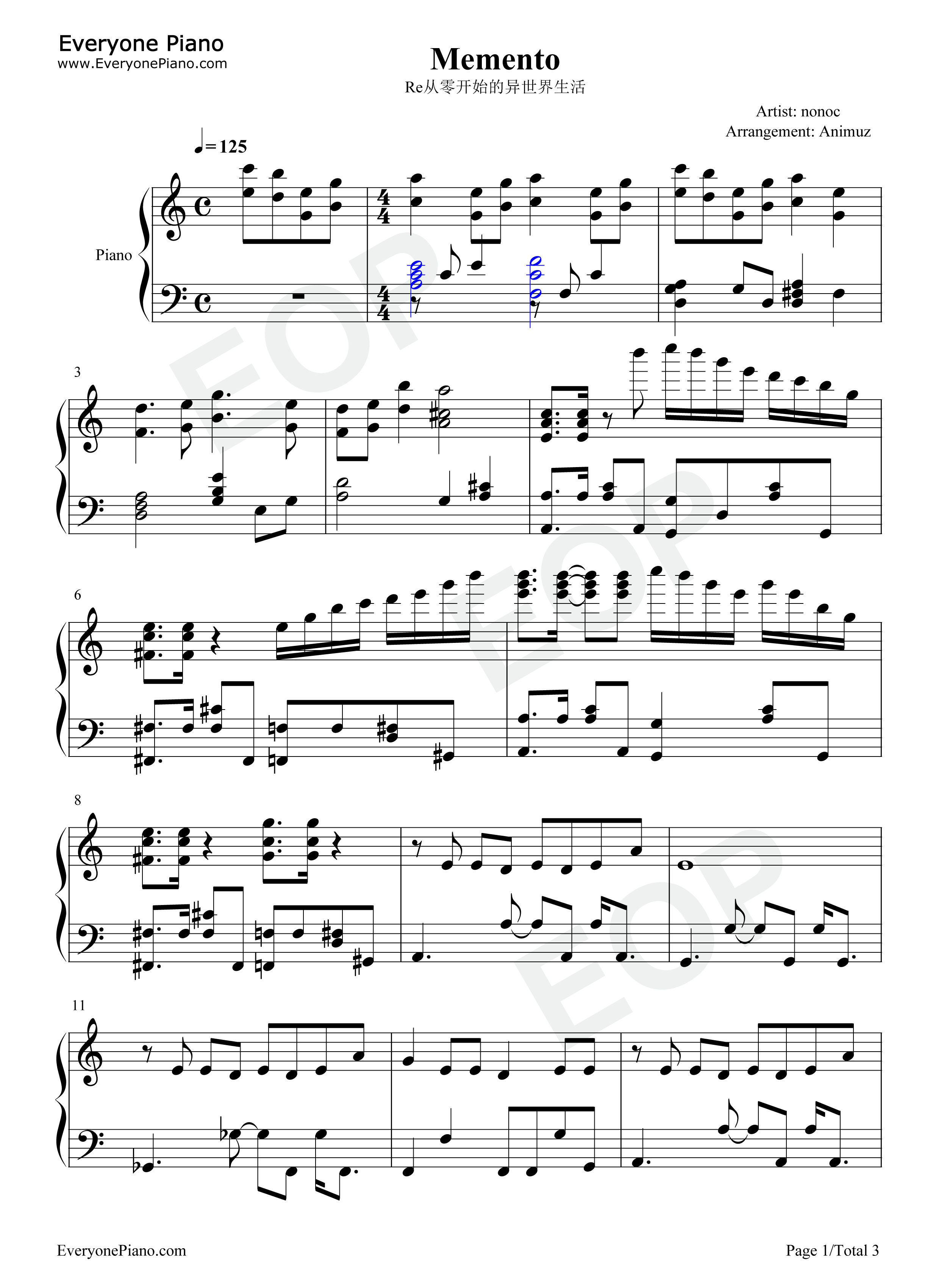 Memento钢琴谱_Nonoc