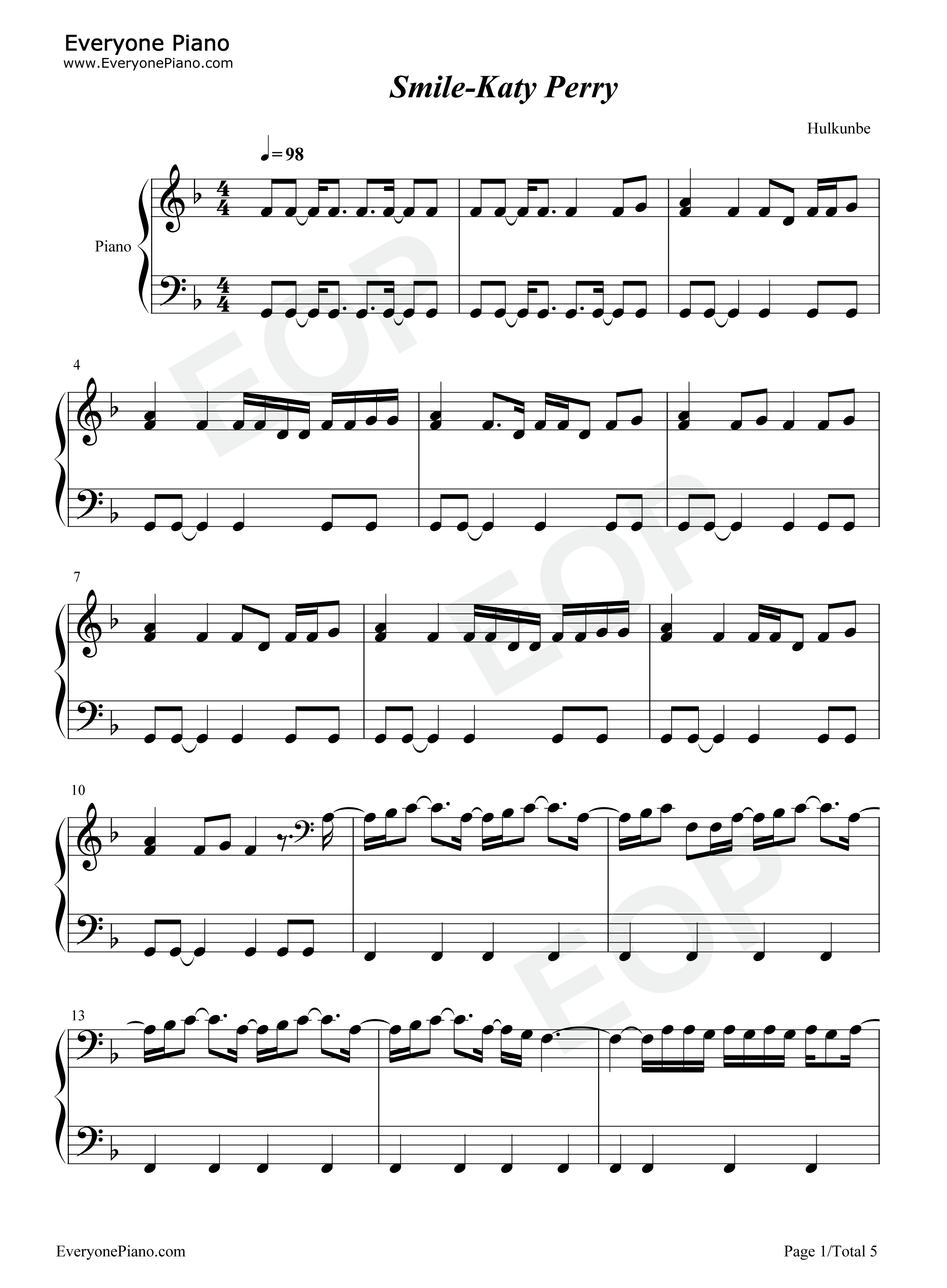 Smile钢琴谱_Katy_Perry