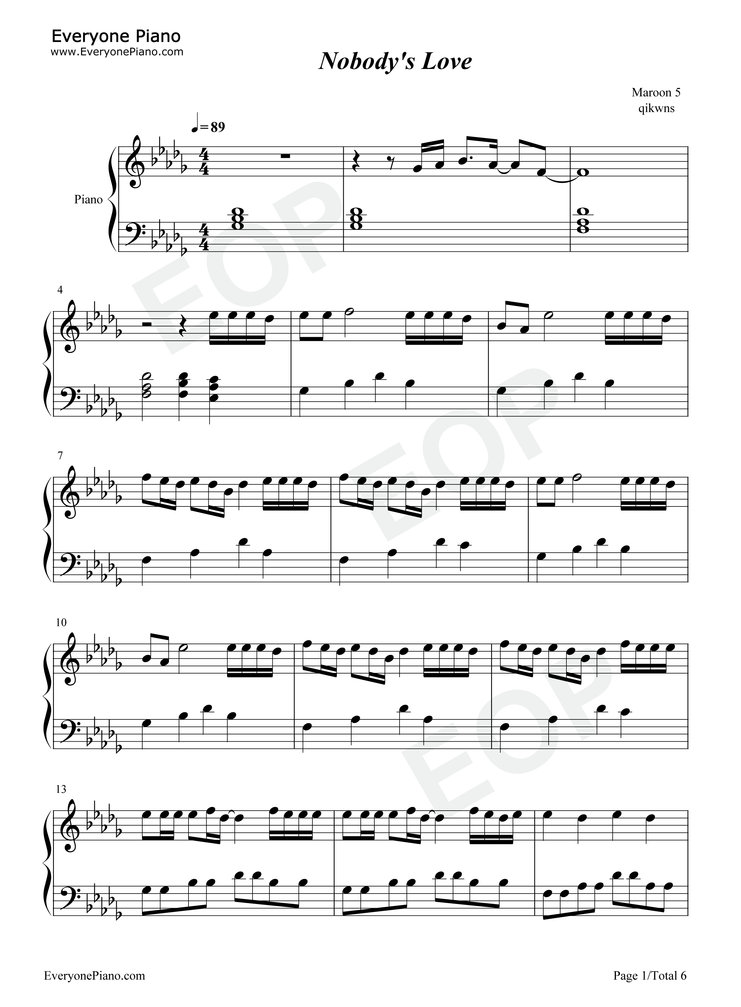 Nobodys_Love钢琴谱_Maroon_5