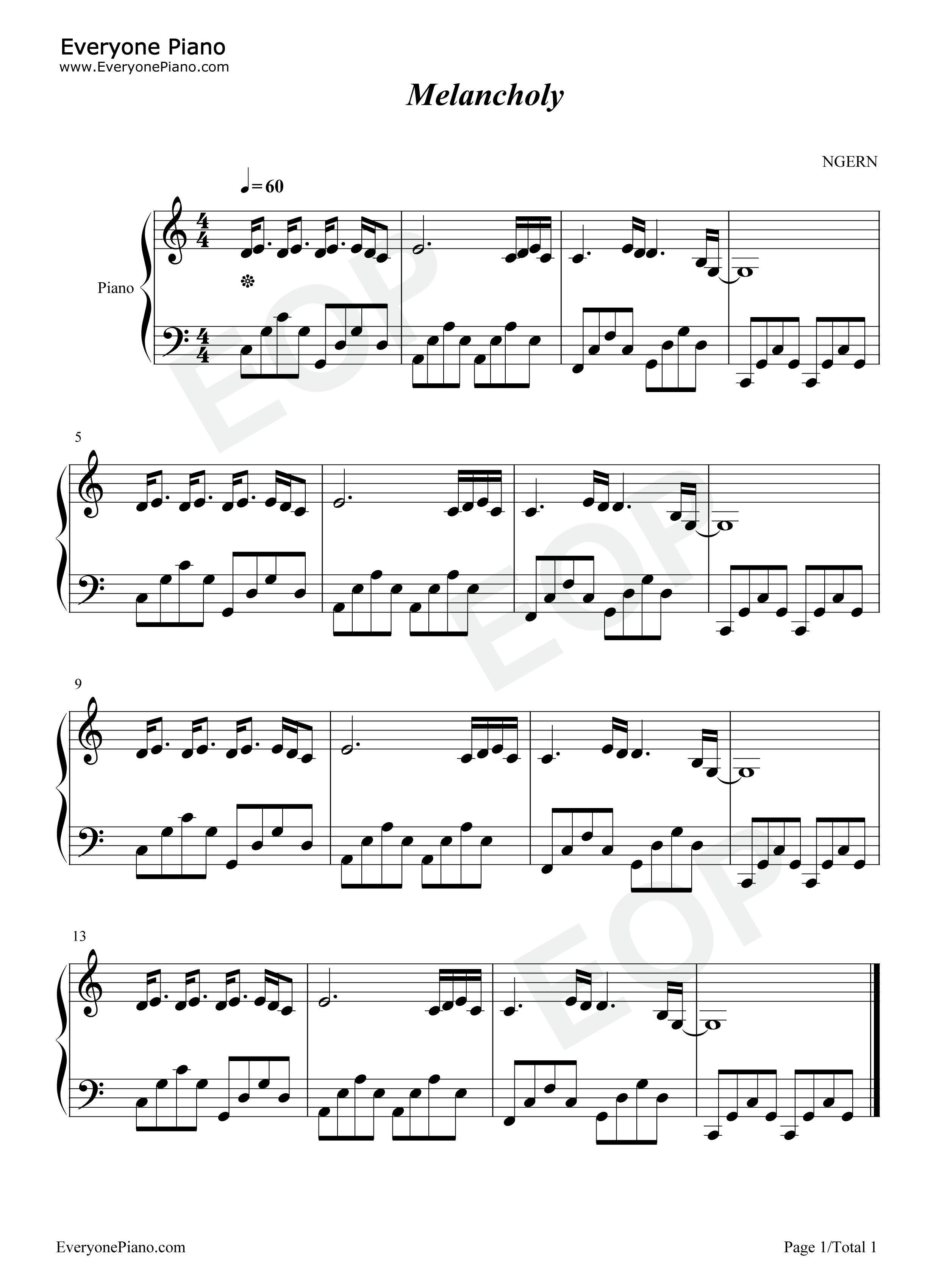 Melancholy钢琴谱_White_Cherry