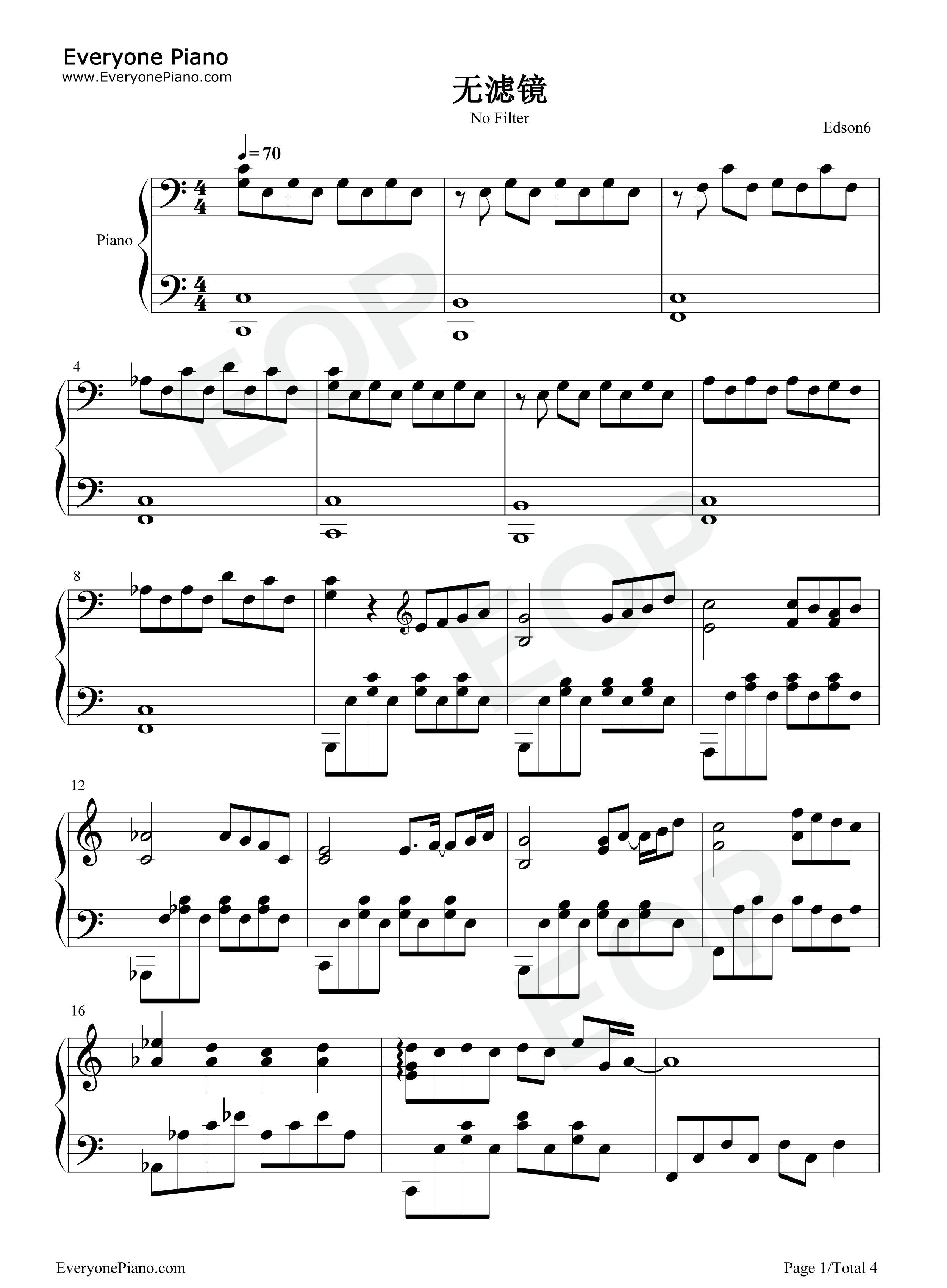 无滤镜钢琴谱_林俊杰_藤原浩
