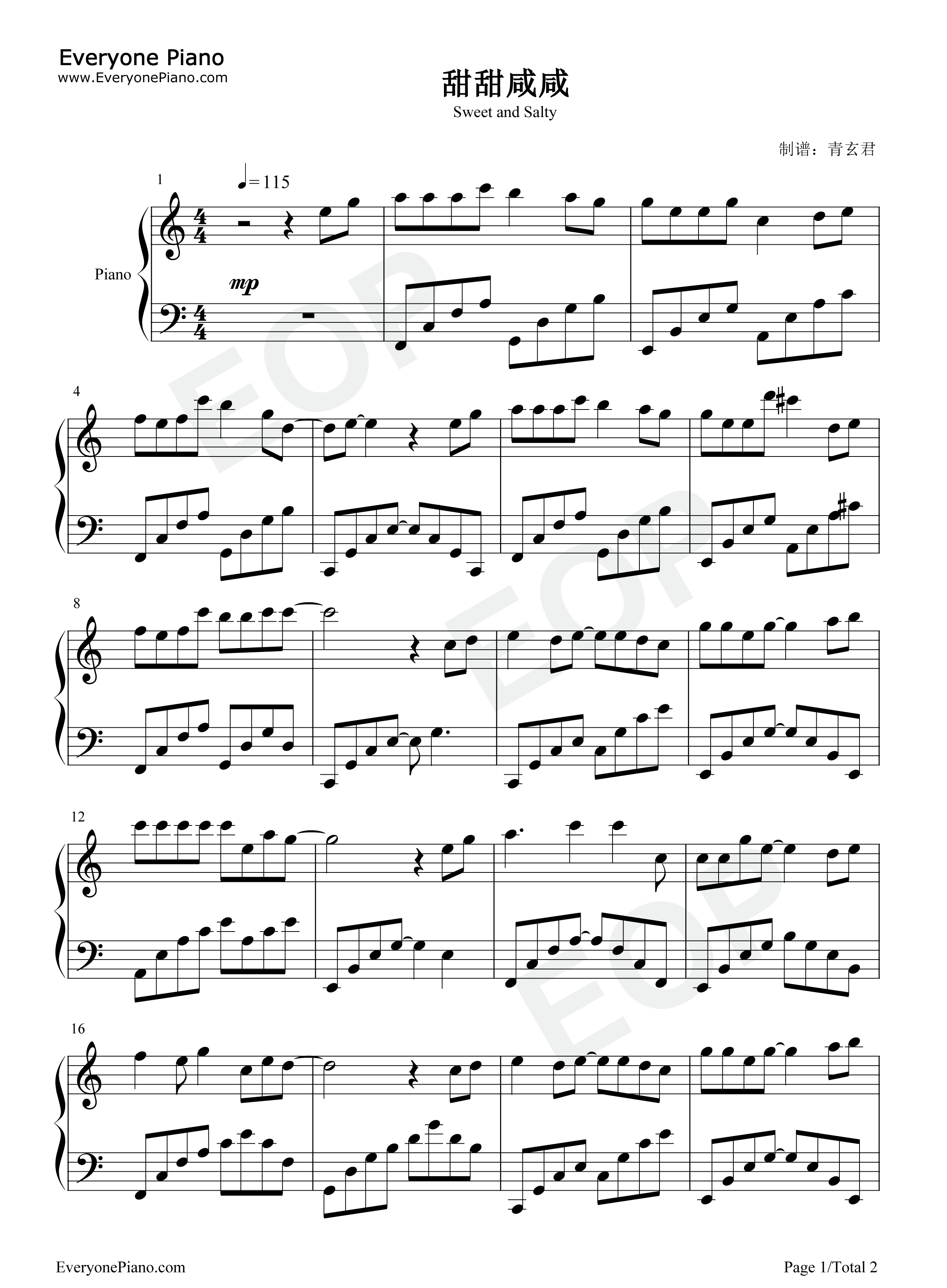 甜甜咸咸钢琴谱_赵芷彤
