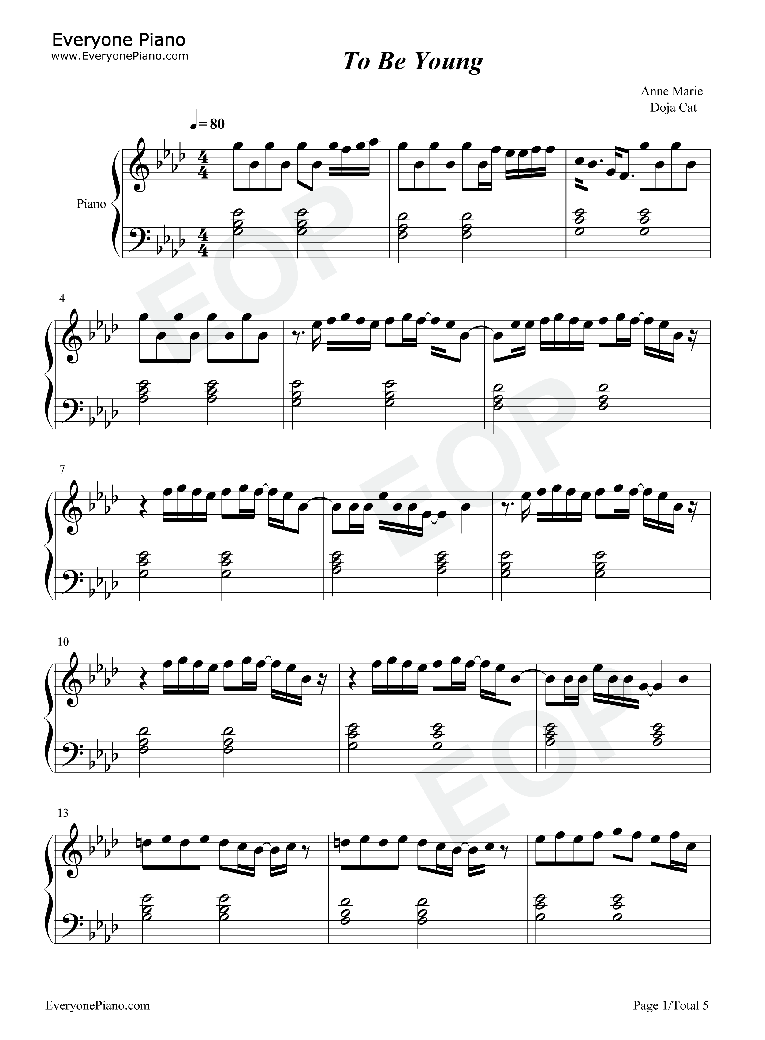 To_Be_Young钢琴谱_Anne_Marie_Doja_Cat