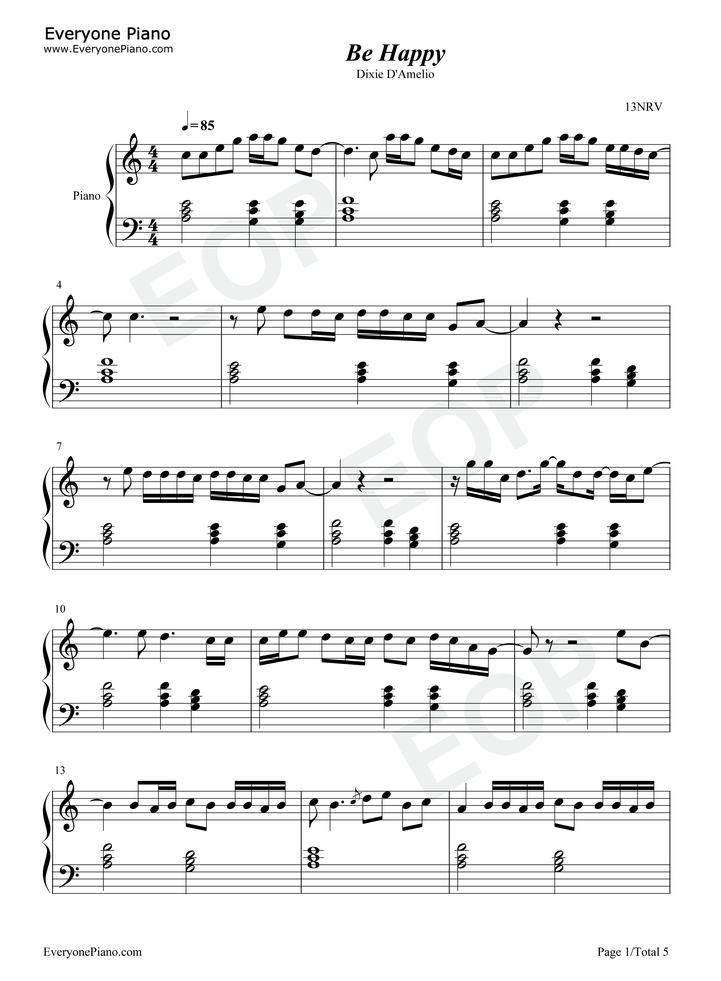 Be_Happy钢琴谱_Dixie_D'Amelio