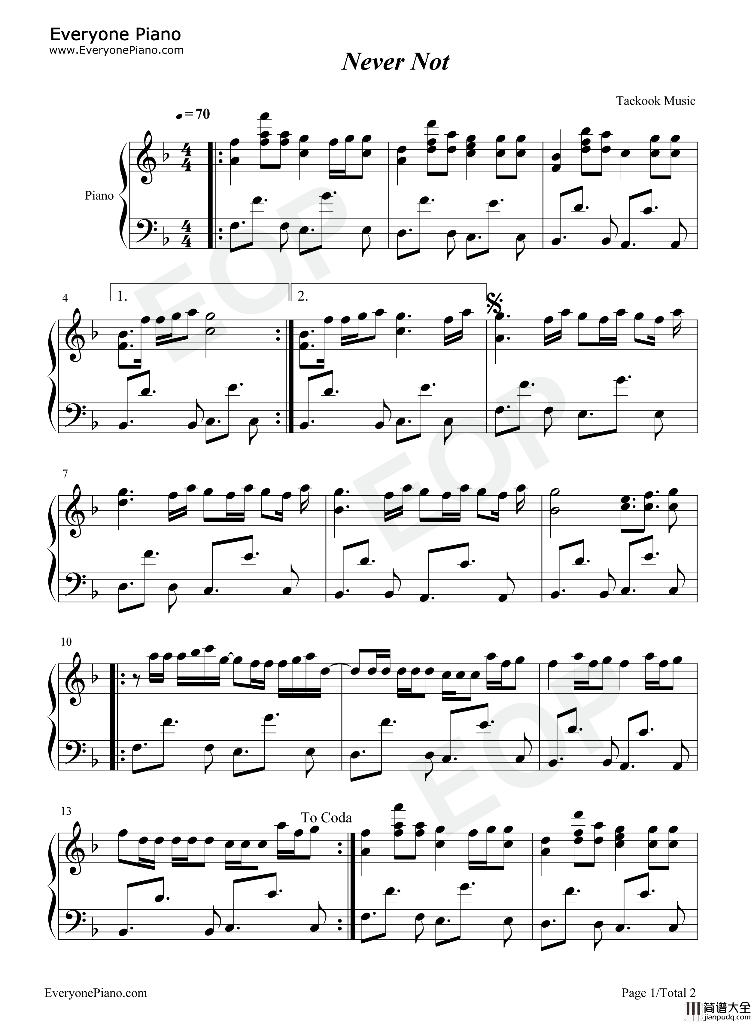 Never_Not钢琴谱_Lauv