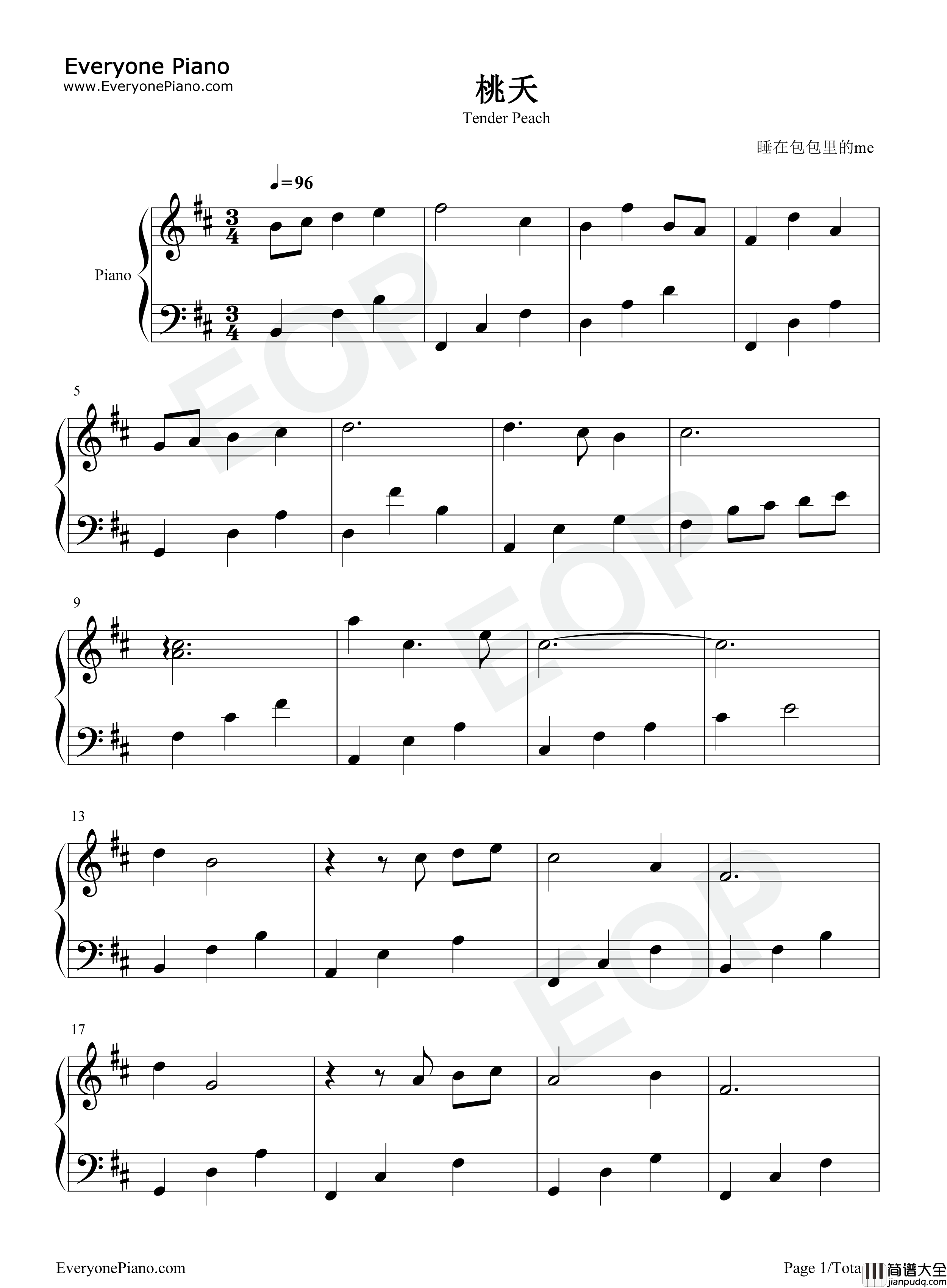 桃夭钢琴谱_双笙