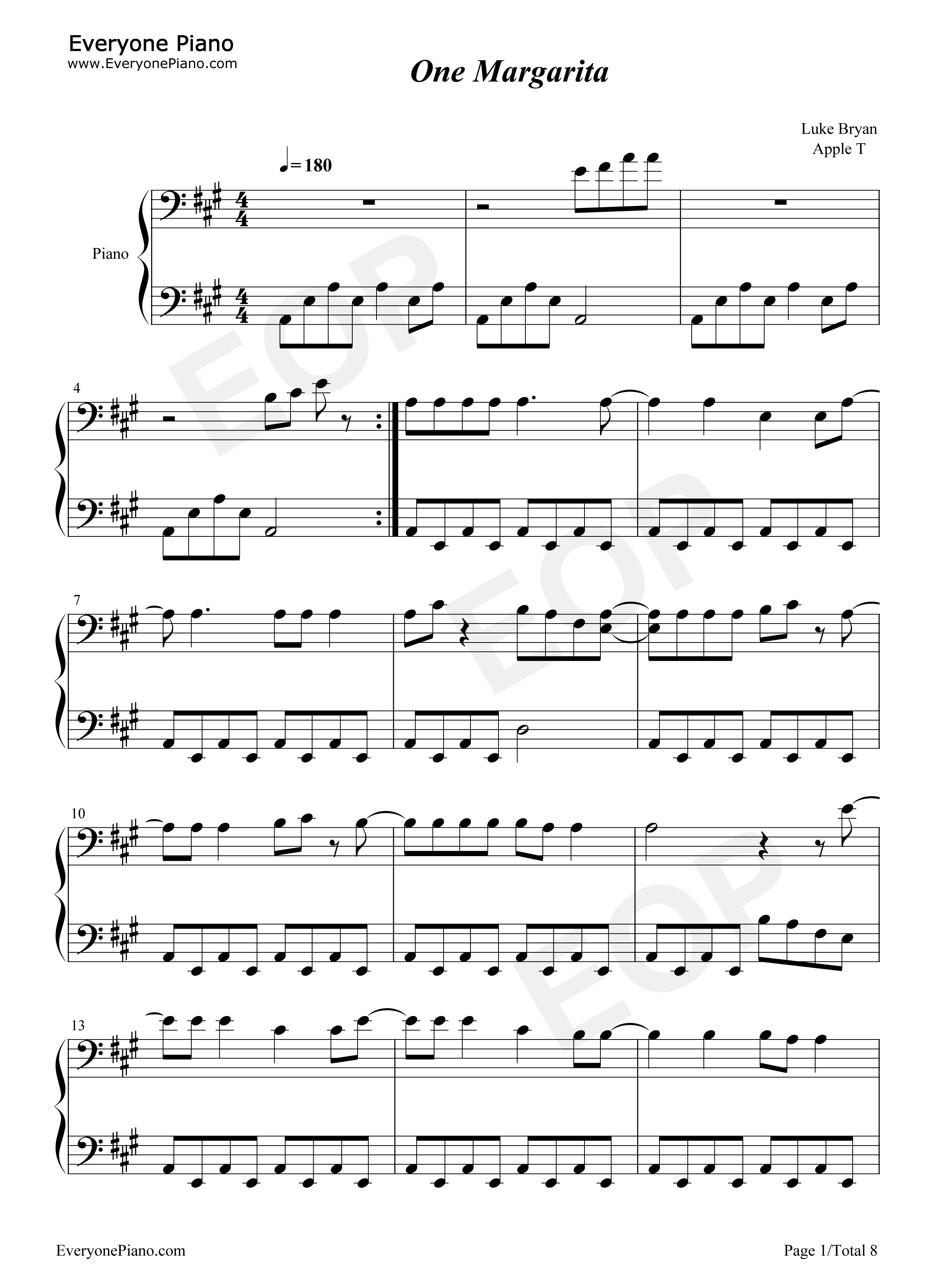 One_Margarita钢琴谱_Luke_Bryan