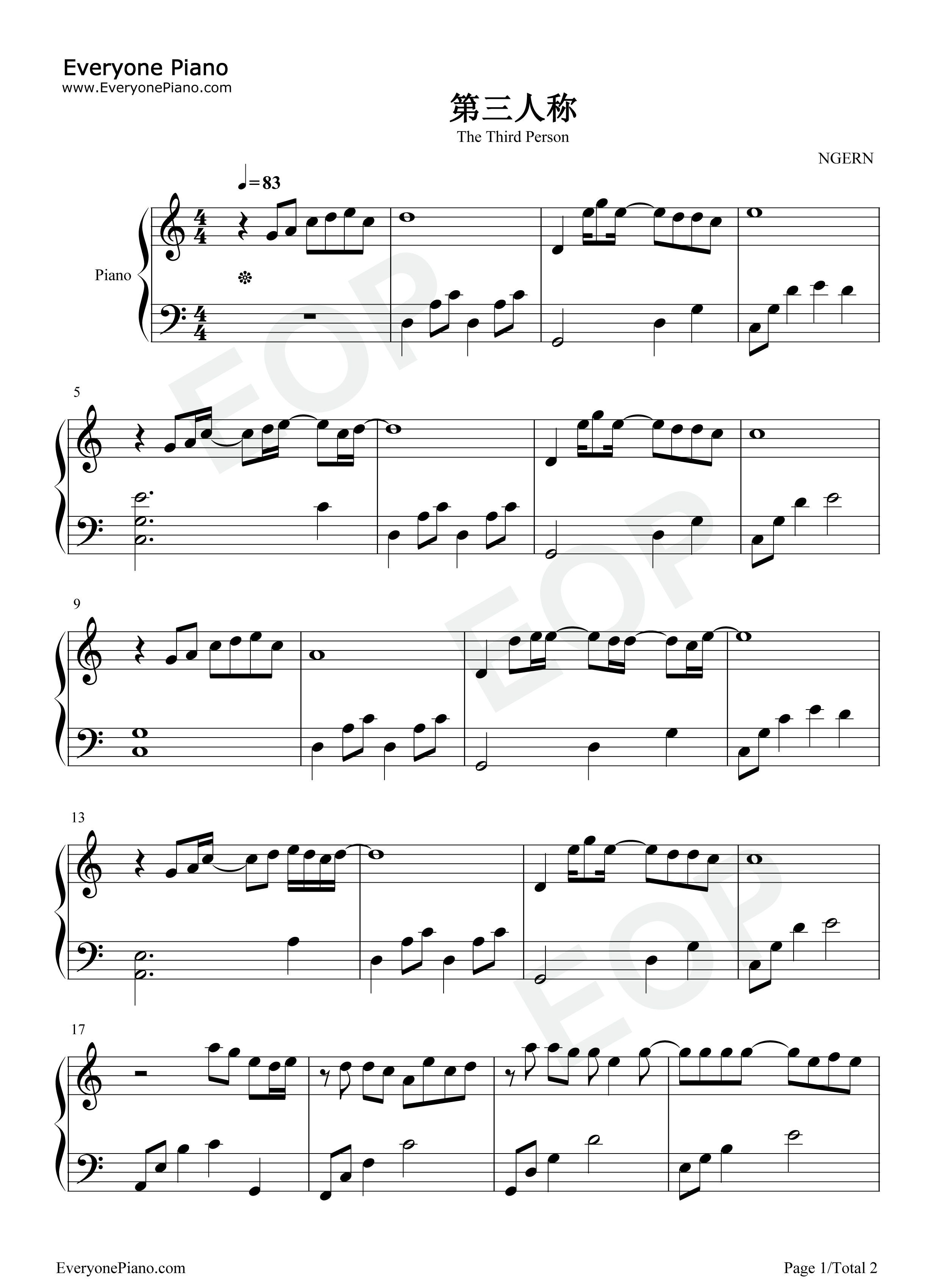 第三人称钢琴谱_Hush!_戚薇