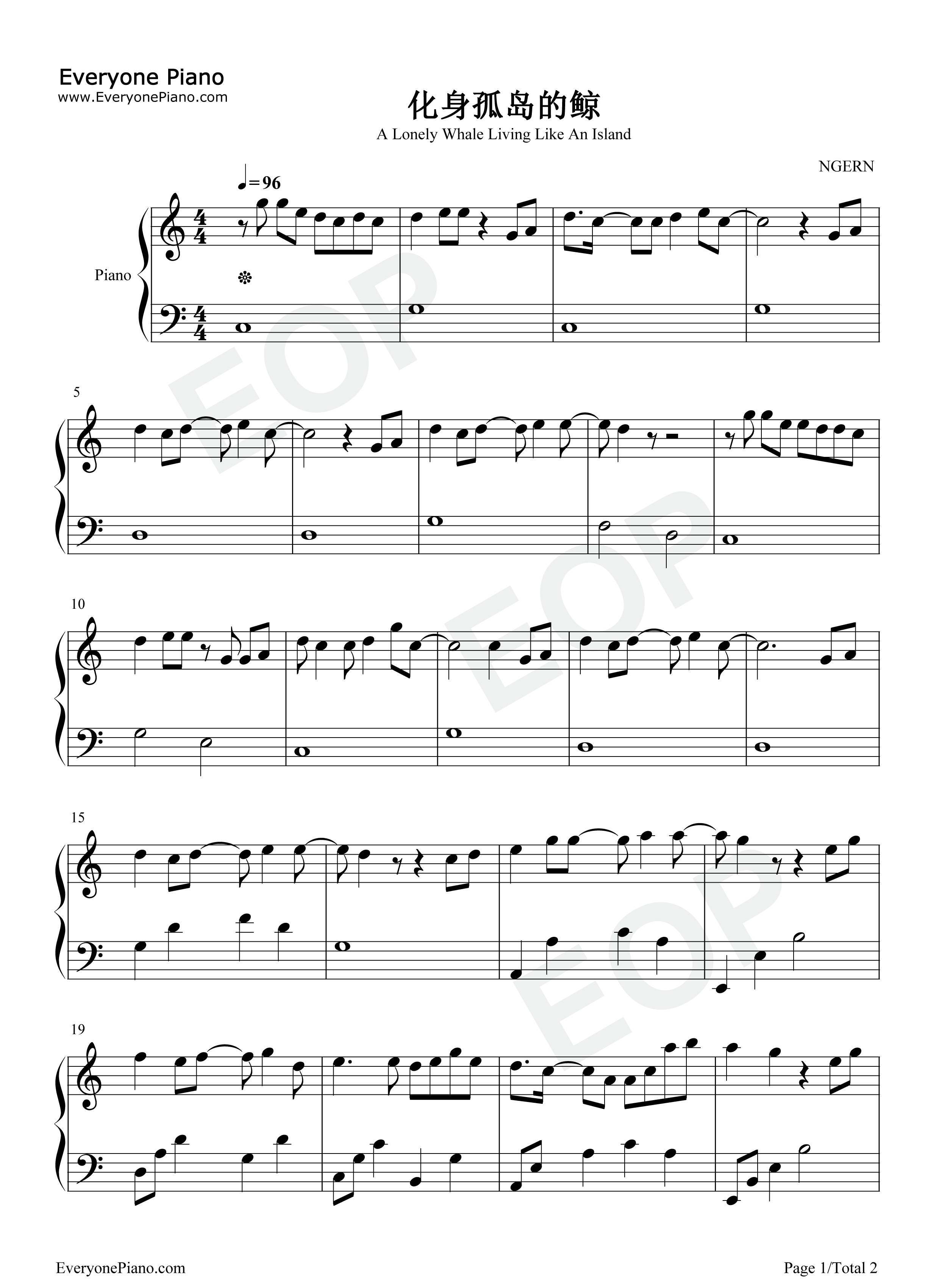 化身孤岛的鲸钢琴谱_周深